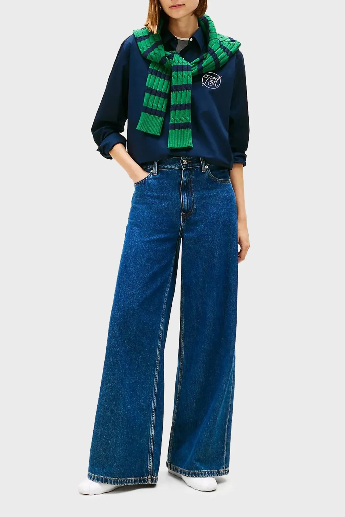 Tommy Hilfiger Pamuklu Regular Fit Logolu Uzun Kollu Bayan Gömlek WW0WW48190 C1G LACİVERT - 2