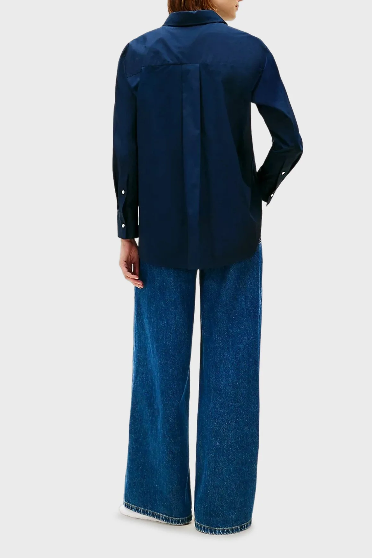 Tommy Hilfiger Pamuklu Regular Fit Logolu Uzun Kollu Bayan Gömlek WW0WW48190 C1G LACİVERT - 3