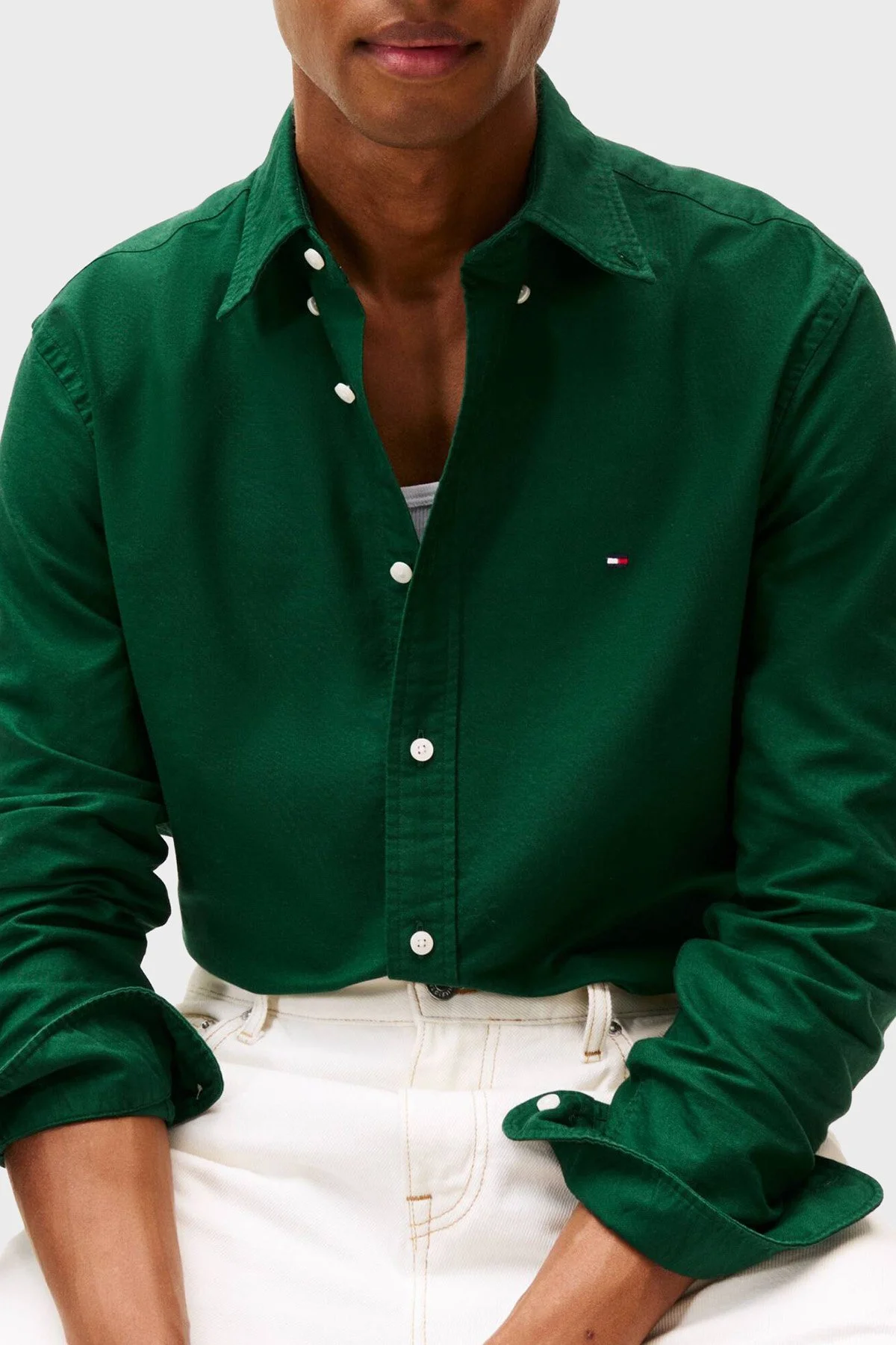 Tommy Hilfiger Pamuklu Regular Fit Logolu Uzun Kollu Erkek Gömlek MW0MW35774 0IA YEŞİL - 3