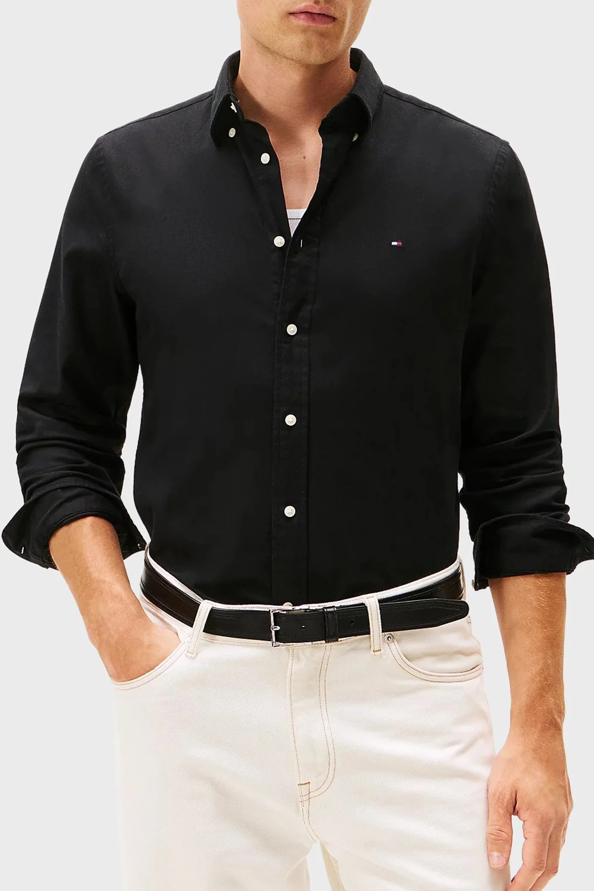 Tommy Hilfiger Pamuklu Regular Fit Logolu Uzun Kollu Erkek Gömlek MW0MW40469 BDS SİYAH - 1