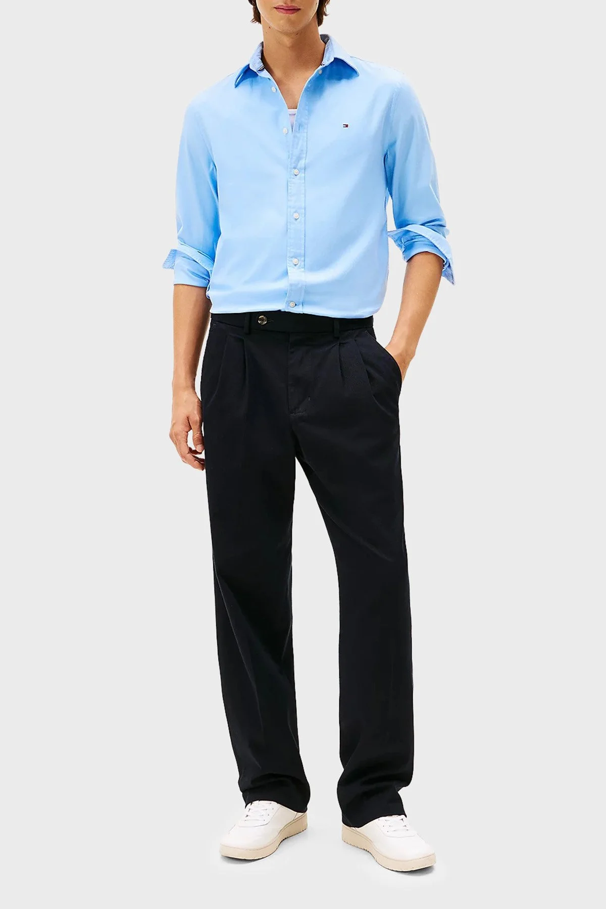 Tommy Hilfiger Pamuklu Regular Fit Logolu Uzun Kollu Erkek Gömlek MW0MW40469 C1Z MAVİ - 3