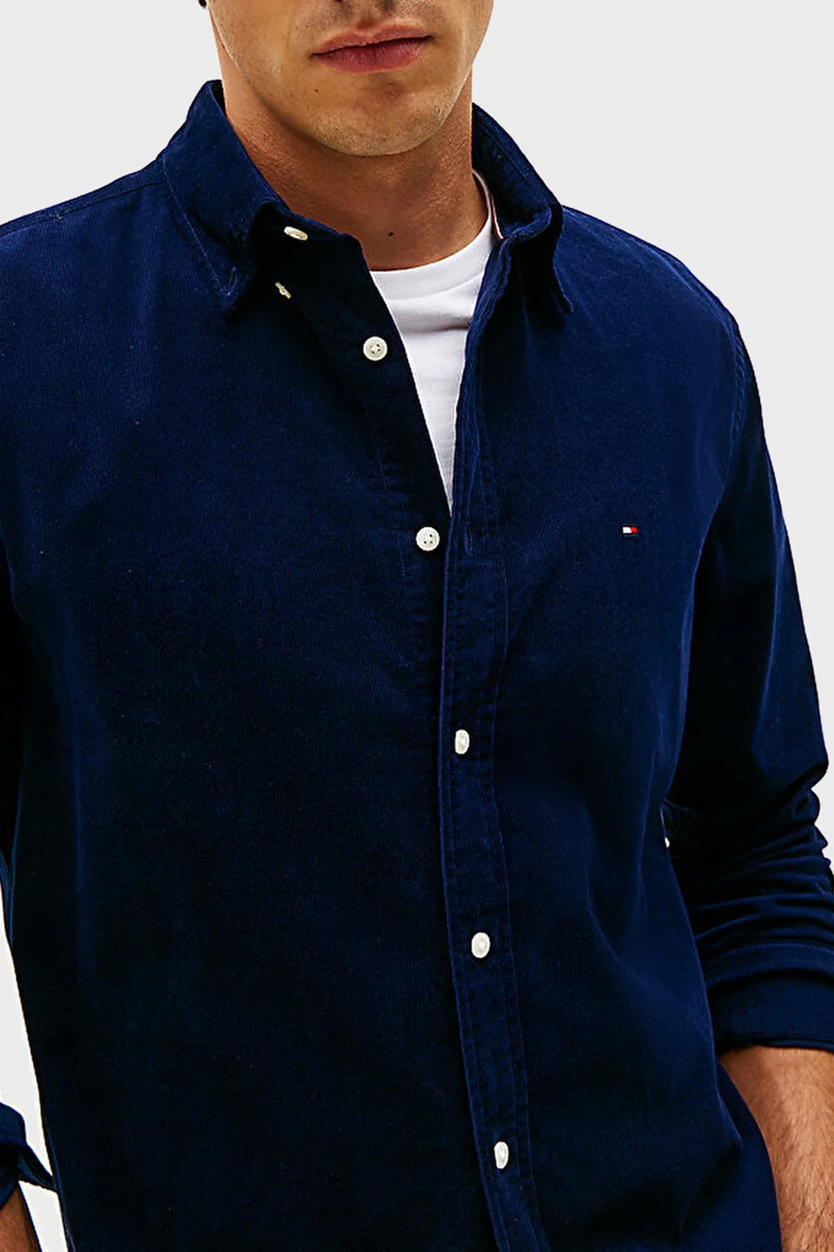 Tommy Hilfiger Pamuklu Regular Fit Logolu Uzun Kollu Erkek Gömlek MW0MW40469 C7G MAVİ - 2