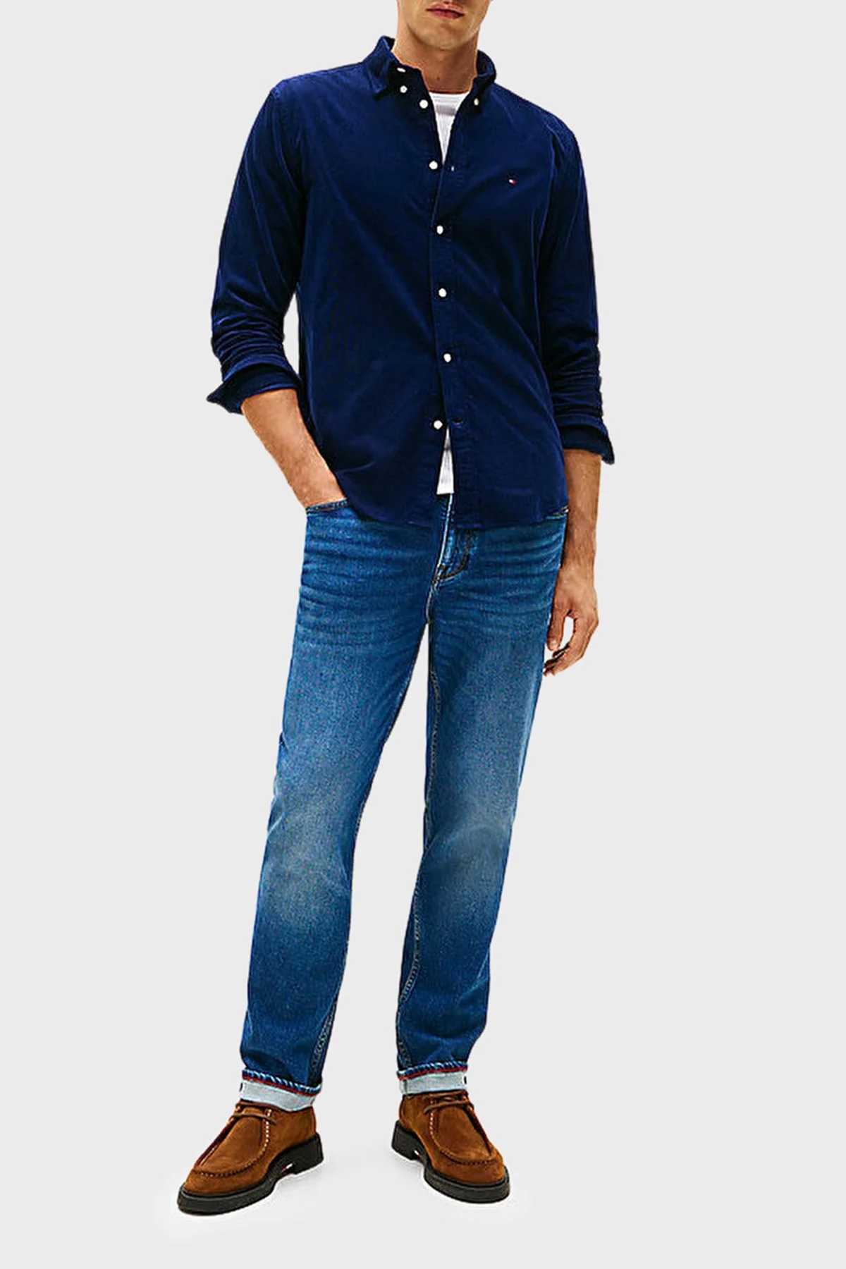 Tommy Hilfiger Pamuklu Regular Fit Logolu Uzun Kollu Erkek Gömlek MW0MW40469 C7G MAVİ - 3