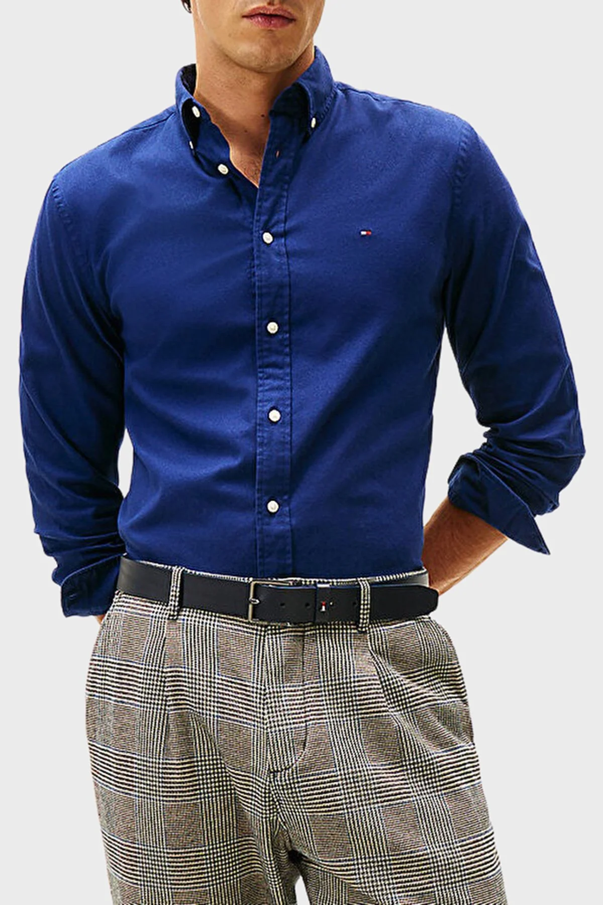 Tommy Hilfiger Pamuklu Regular Fit Logolu Düğmeli Yaka Uzun Kollu Erkek Gömlek MW0MW40469 C7G MAVİ - 6