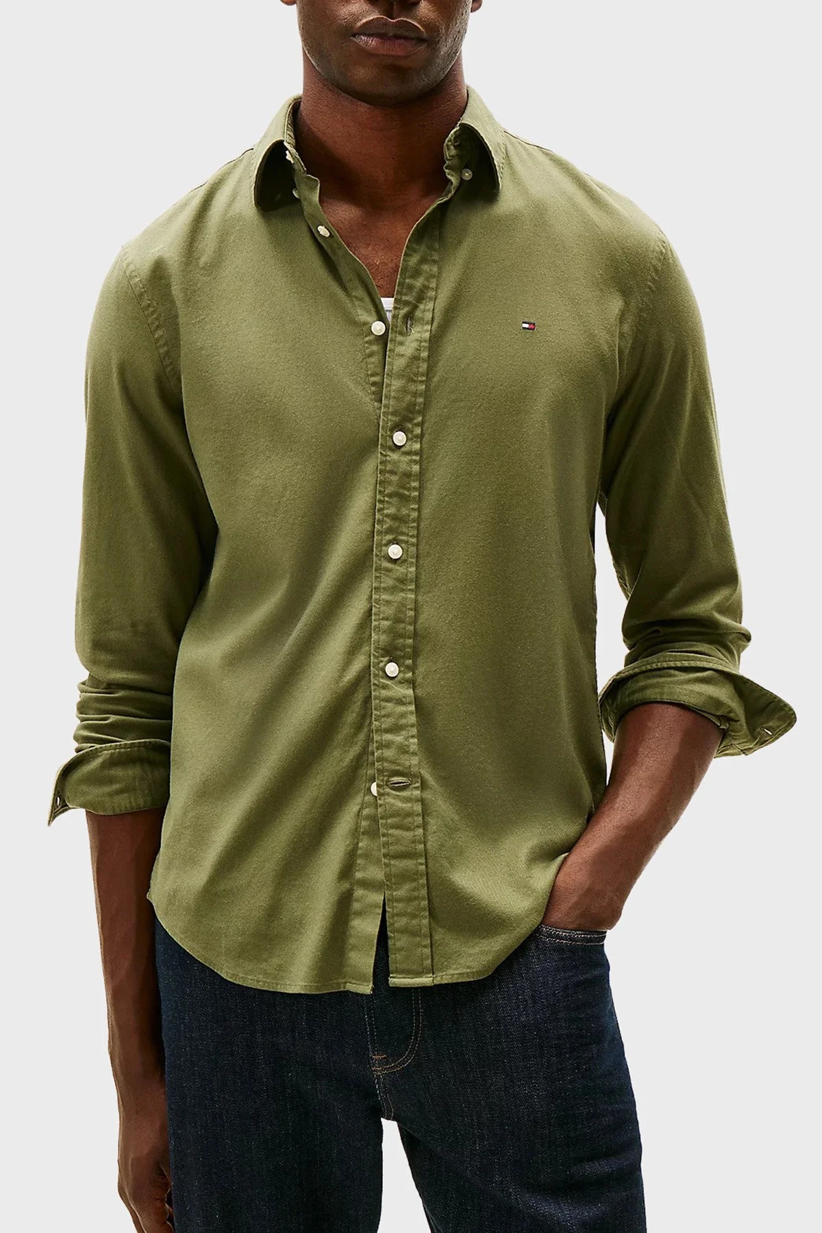Tommy Hilfiger Pamuklu Regular Fit Logolu Uzun Kollu Erkek Gömlek MW0MW40469 PLI YEŞİL - 1