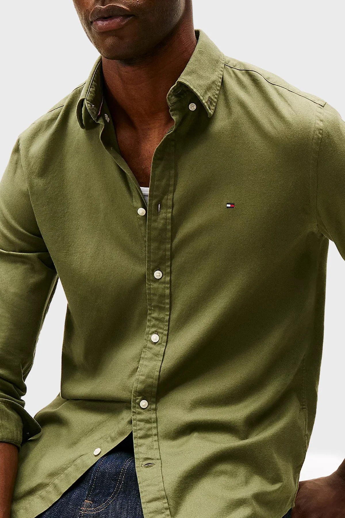 Tommy Hilfiger Pamuklu Regular Fit Logolu Uzun Kollu Erkek Gömlek MW0MW40469 PLI YEŞİL - 2