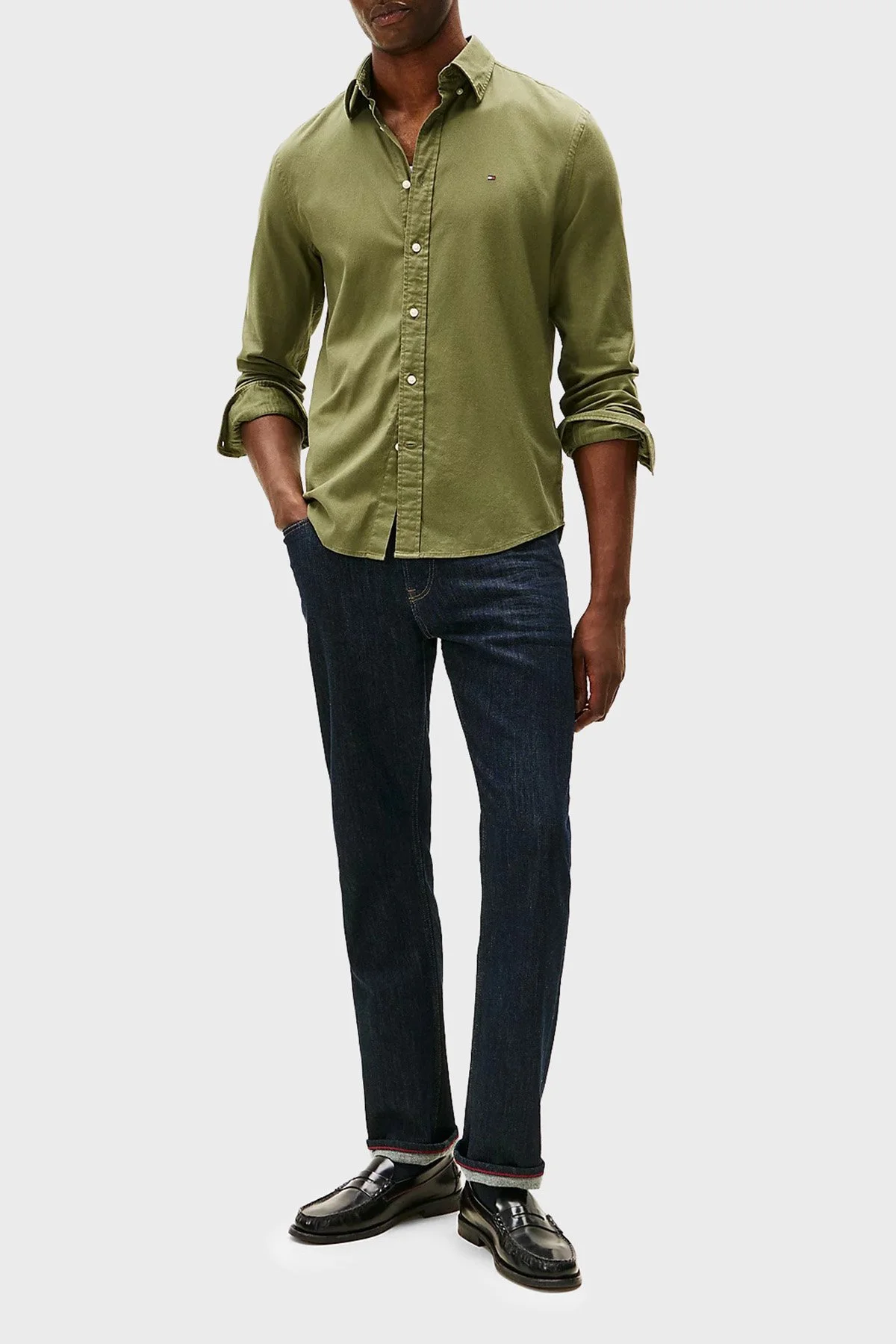 Tommy Hilfiger Pamuklu Regular Fit Logolu Uzun Kollu Erkek Gömlek MW0MW40469 PLI YEŞİL - 3