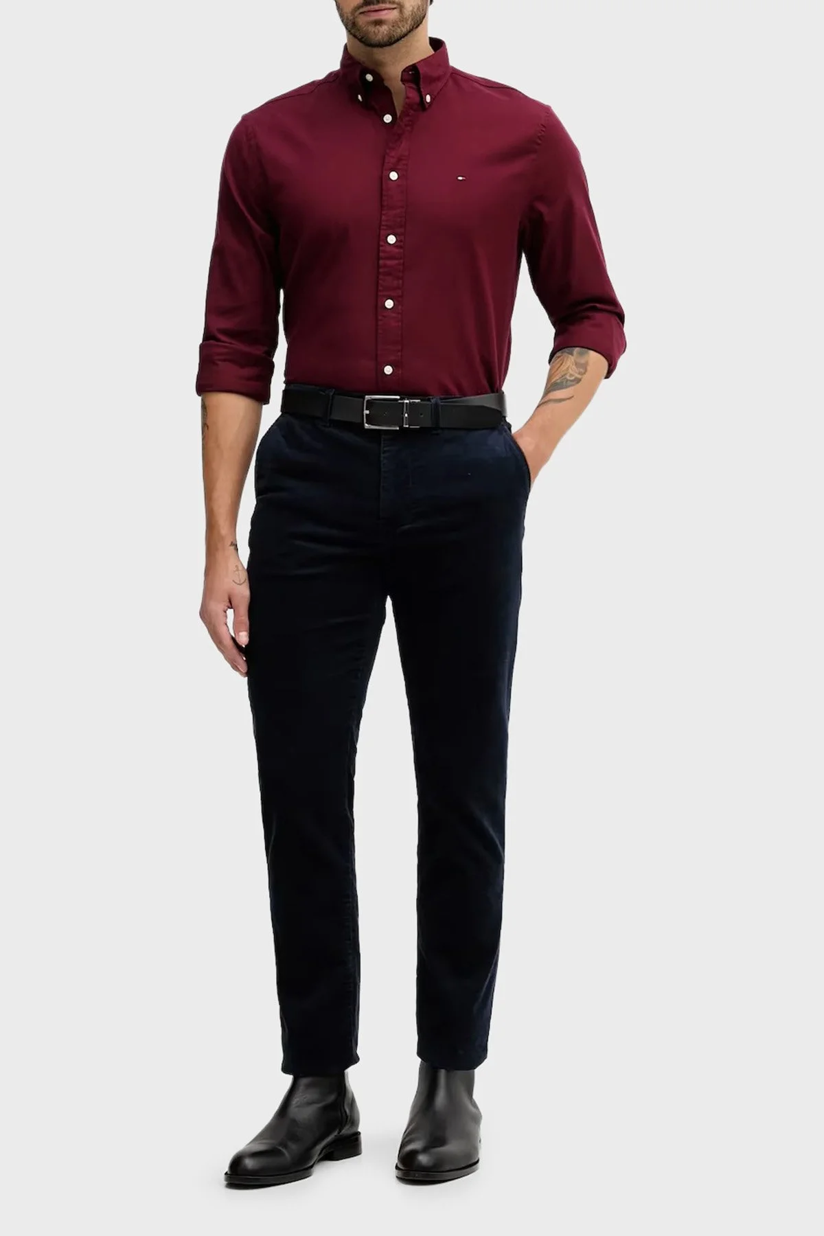 Tommy Hilfiger Pamuklu Regular Fit Logolu Uzun Kollu Erkek Gömlek MW0MW40469 VLP BORDO - 2