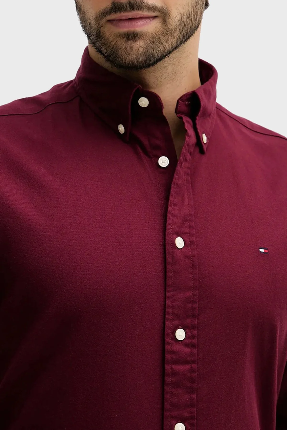 Tommy Hilfiger Pamuklu Regular Fit Logolu Uzun Kollu Erkek Gömlek MW0MW40469 VLP BORDO - 3