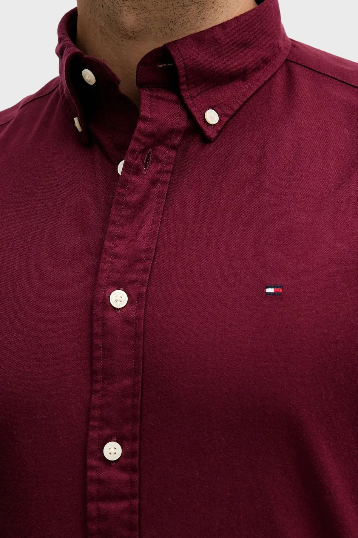 Tommy Hilfiger Pamuklu Regular Fit Logolu Uzun Kollu Erkek Gömlek MW0MW40469 VLP BORDO - 4