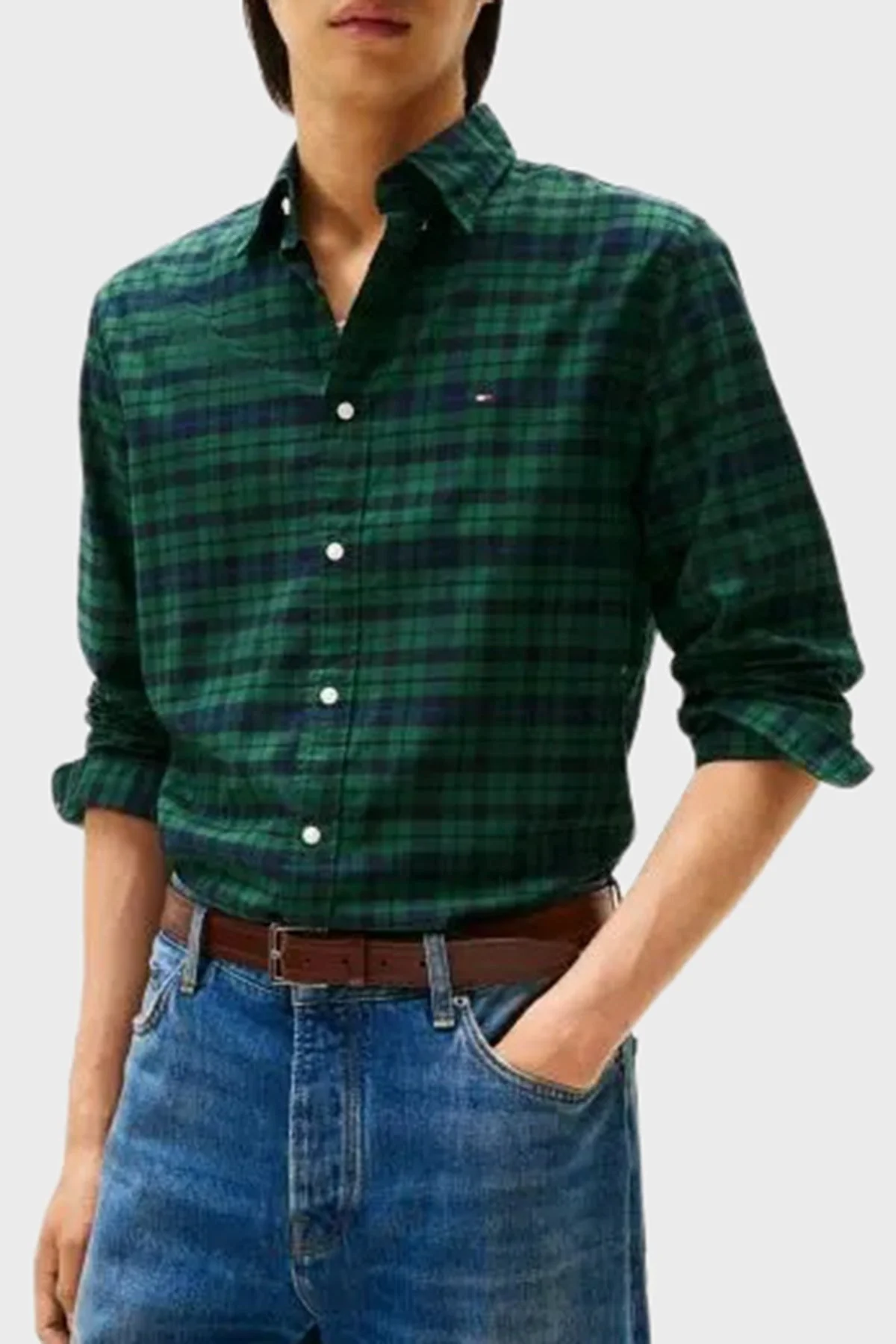 Tommy Hilfiger Pamuklu Regular Fit Logolu Uzun Kollu Erkek Gömlek MW0MW41493 0MS LACİVERT-BEYAZ - 1