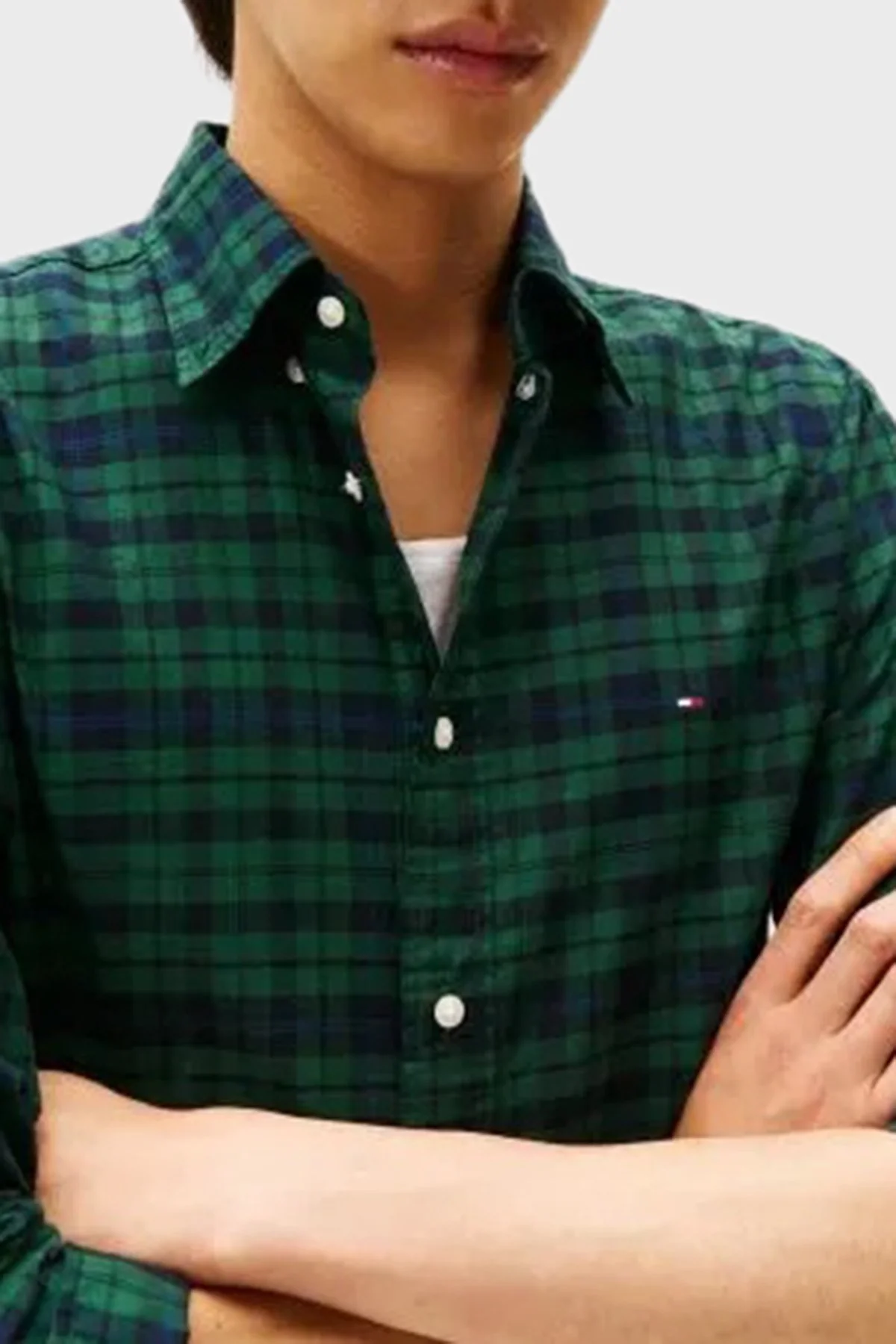 Tommy Hilfiger Pamuklu Regular Fit Logolu Uzun Kollu Erkek Gömlek MW0MW41493 0MS LACİVERT-BEYAZ - 2