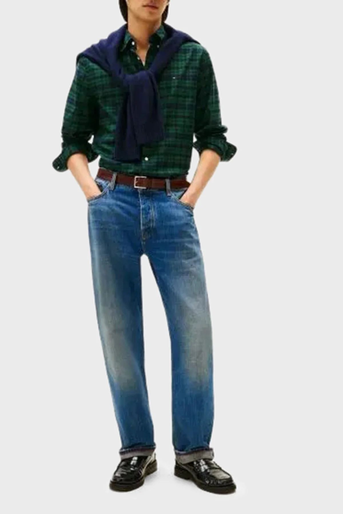 Tommy Hilfiger Pamuklu Regular Fit Logolu Uzun Kollu Erkek Gömlek MW0MW41493 0MS LACİVERT-BEYAZ - 3