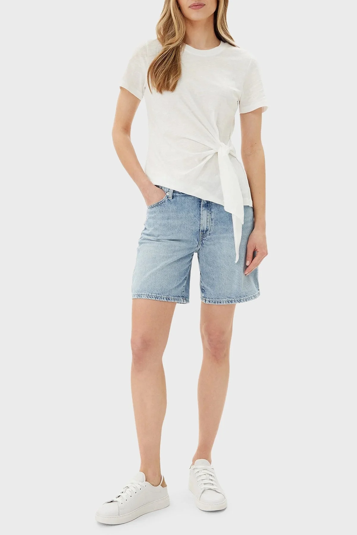 Tommy Hilfiger Pamuklu Regular Fit Normal Bel Kot Bayan Short WW0WW45505 1AC AÇIK MAVİ - 7