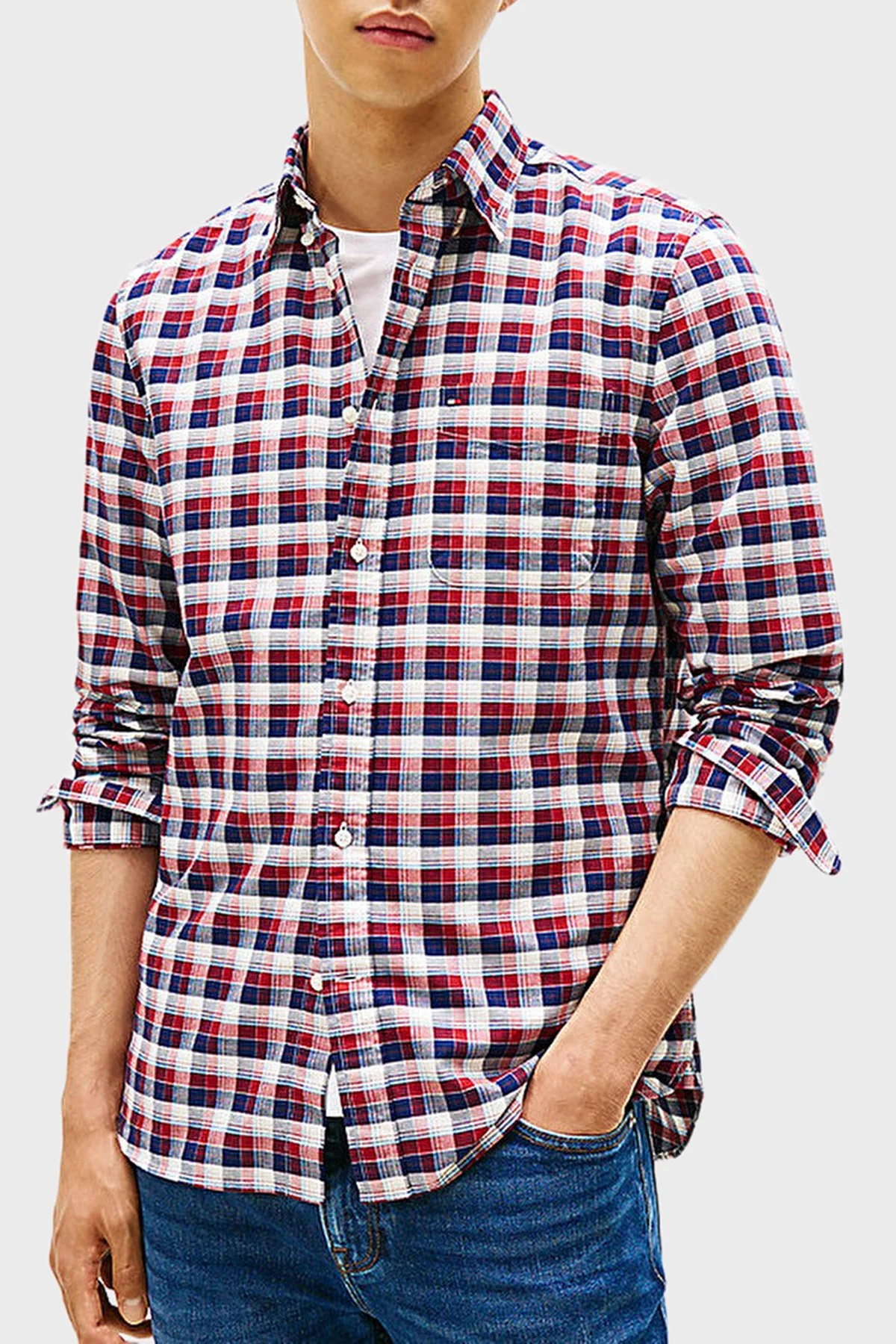 Tommy Hilfiger Pamuklu Regular Fit Uzun Kollu Ekoseli Erkek Gömlek MW0MW40465 0QJ KIRMIZI - 1