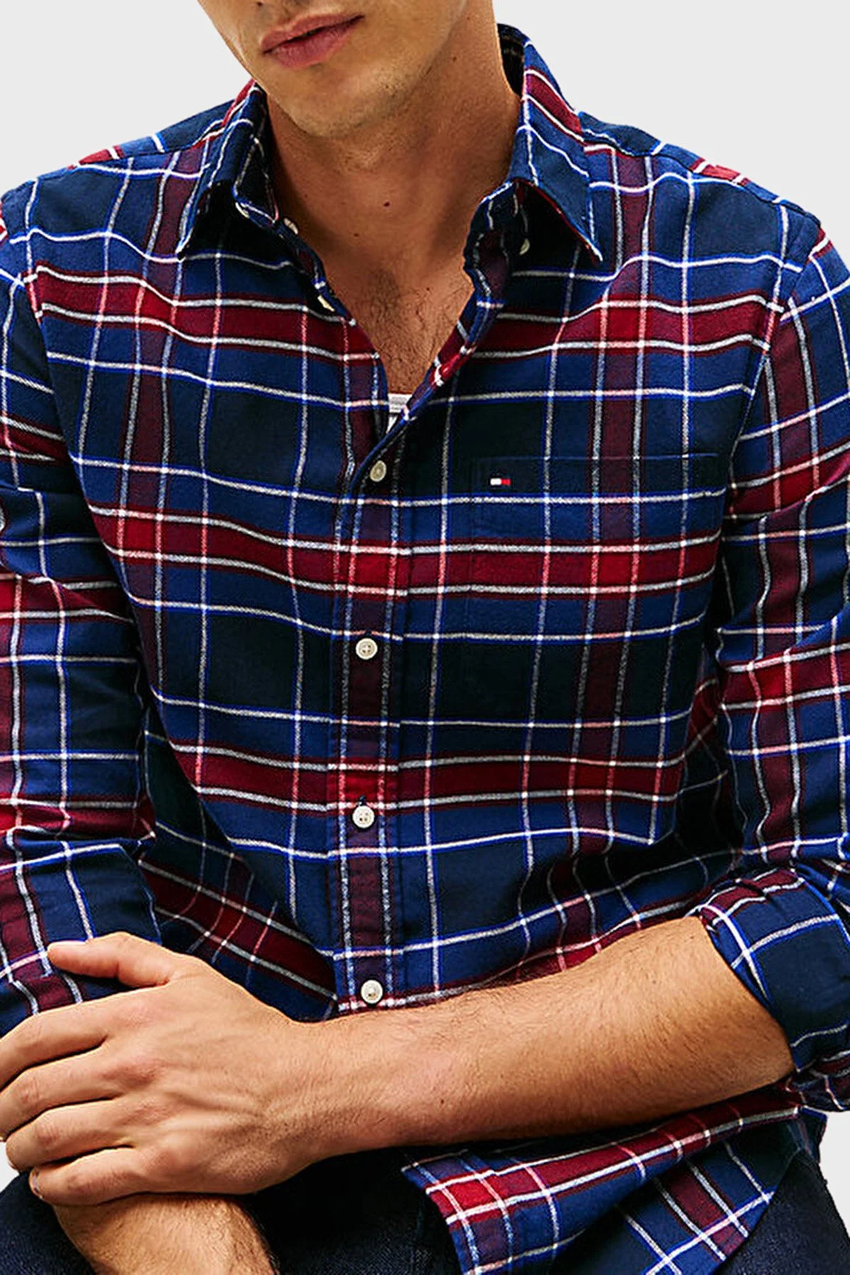 Tommy Hilfiger Pamuklu Regular Fit Uzun Kollu Ekoseli Erkek Gömlek MW0MW40473 0MS LACİVERT-BEYAZ - 2