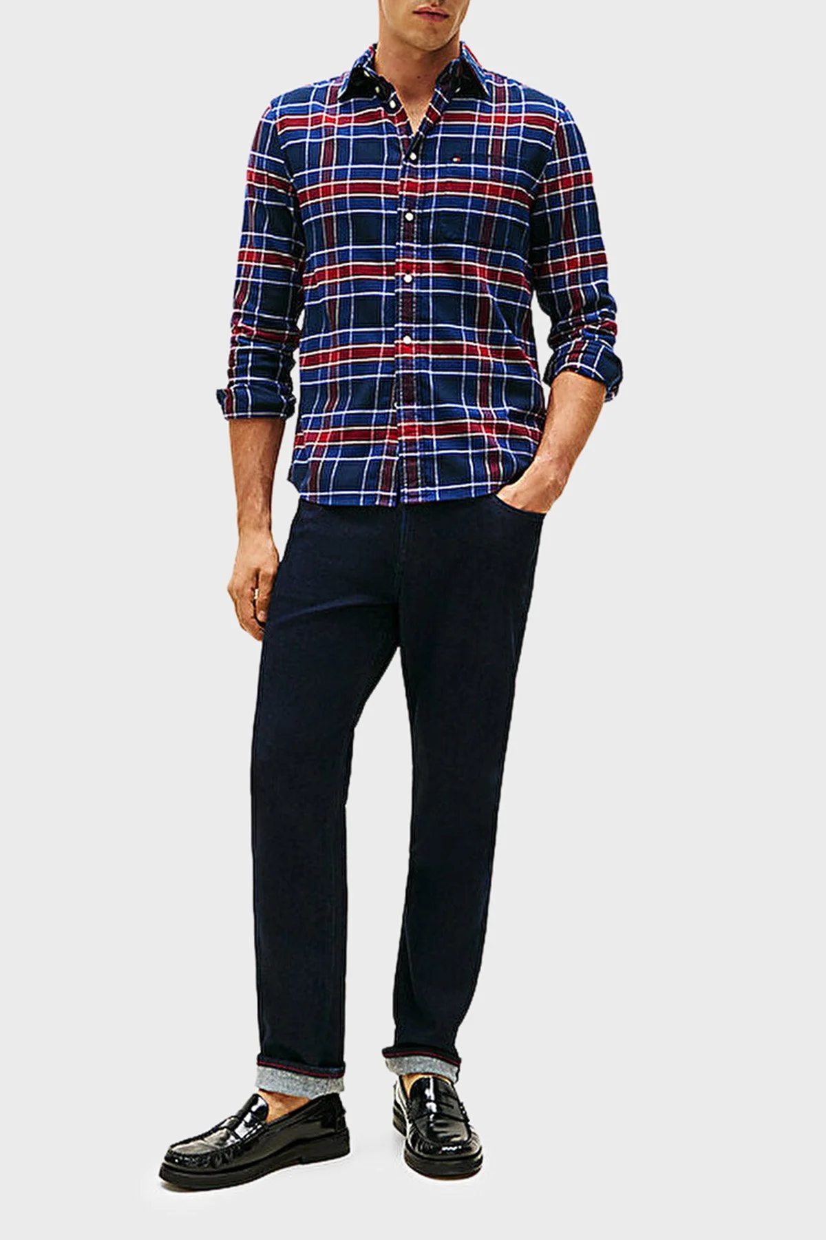 Tommy Hilfiger Pamuklu Regular Fit Uzun Kollu Ekoseli Erkek Gömlek MW0MW40473 0MS LACİVERT-BEYAZ - 3