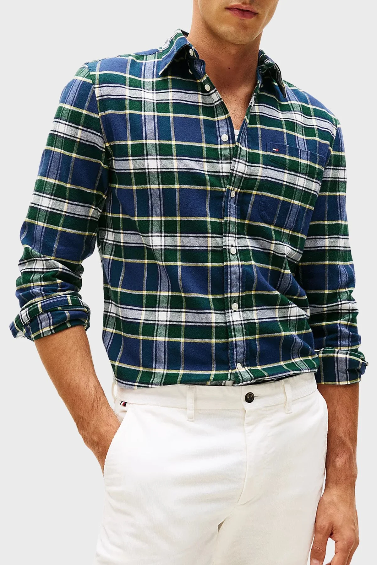 Tommy Hilfiger Pamuklu Regular Fit Uzun Kollu Ekoseli Erkek Gömlek MW0MW40473 0N5 YEŞİL-BEYAZ - 1