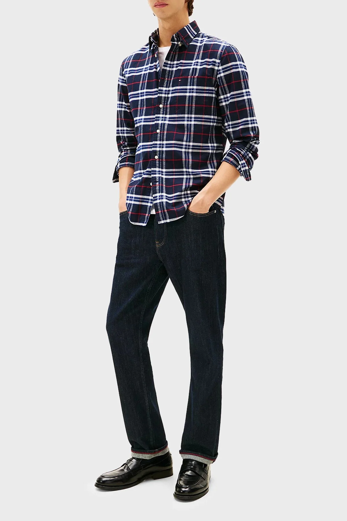 Tommy Hilfiger Pamuklu Regular Fit Uzun Kollu Ekoseli Erkek Gömlek MW0MW40894 0MU LACİVERT-BEYAZ - 2