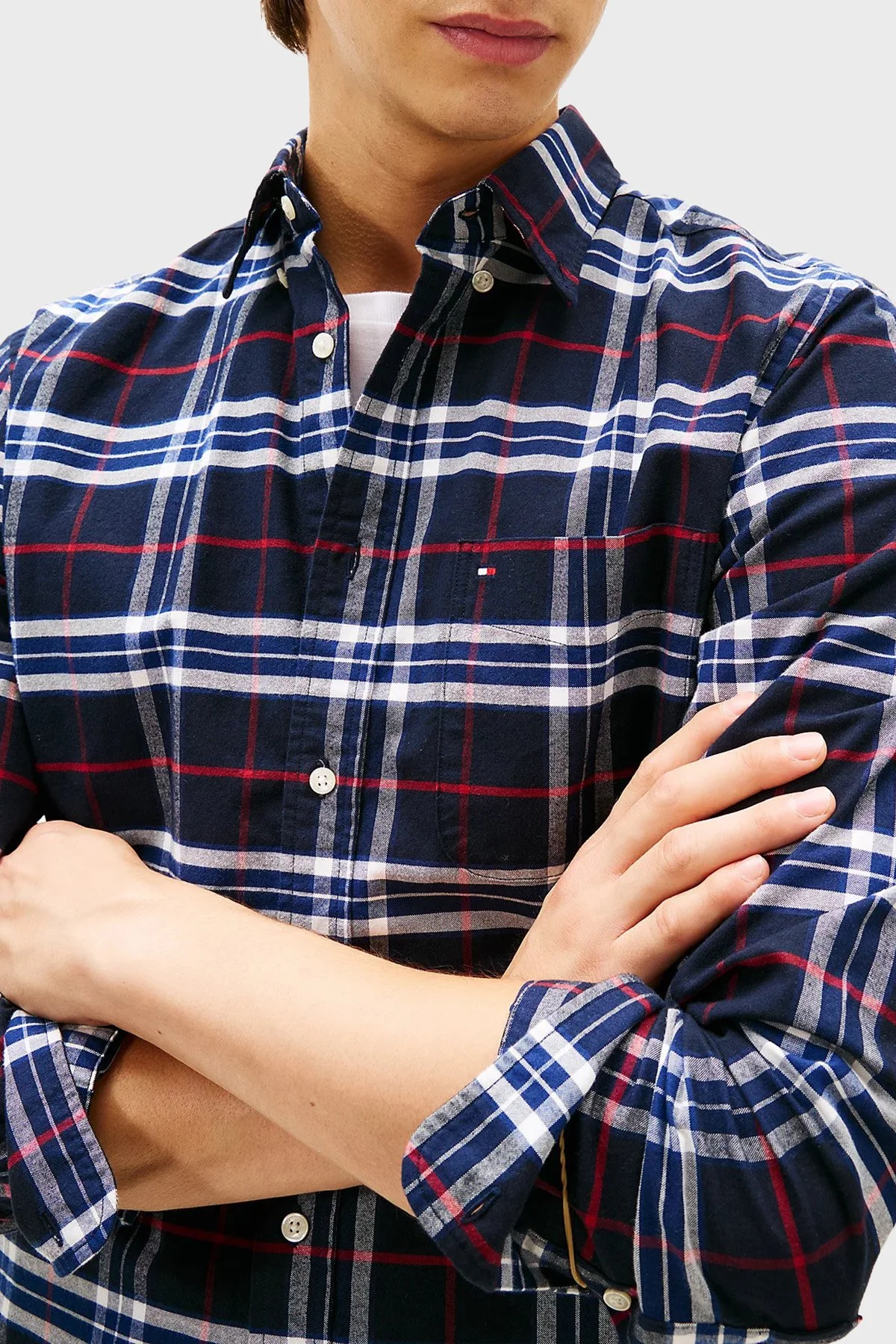 Tommy Hilfiger Pamuklu Regular Fit Uzun Kollu Ekoseli Erkek Gömlek MW0MW40894 0MU LACİVERT-BEYAZ - 3