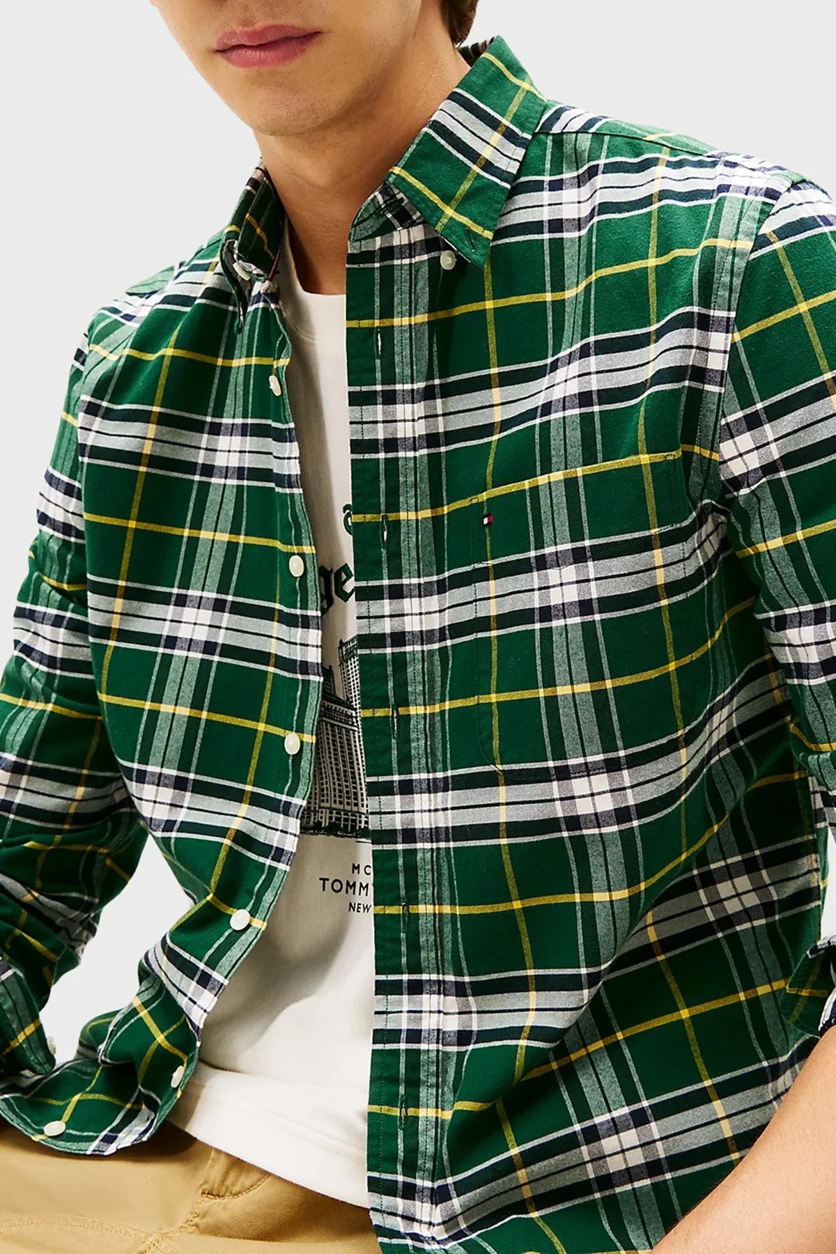 Tommy Hilfiger Pamuklu Regular Fit Uzun Kollu Ekoseli Erkek Gömlek MW0MW40894 0N5 YEŞİL-BEYAZ - 2