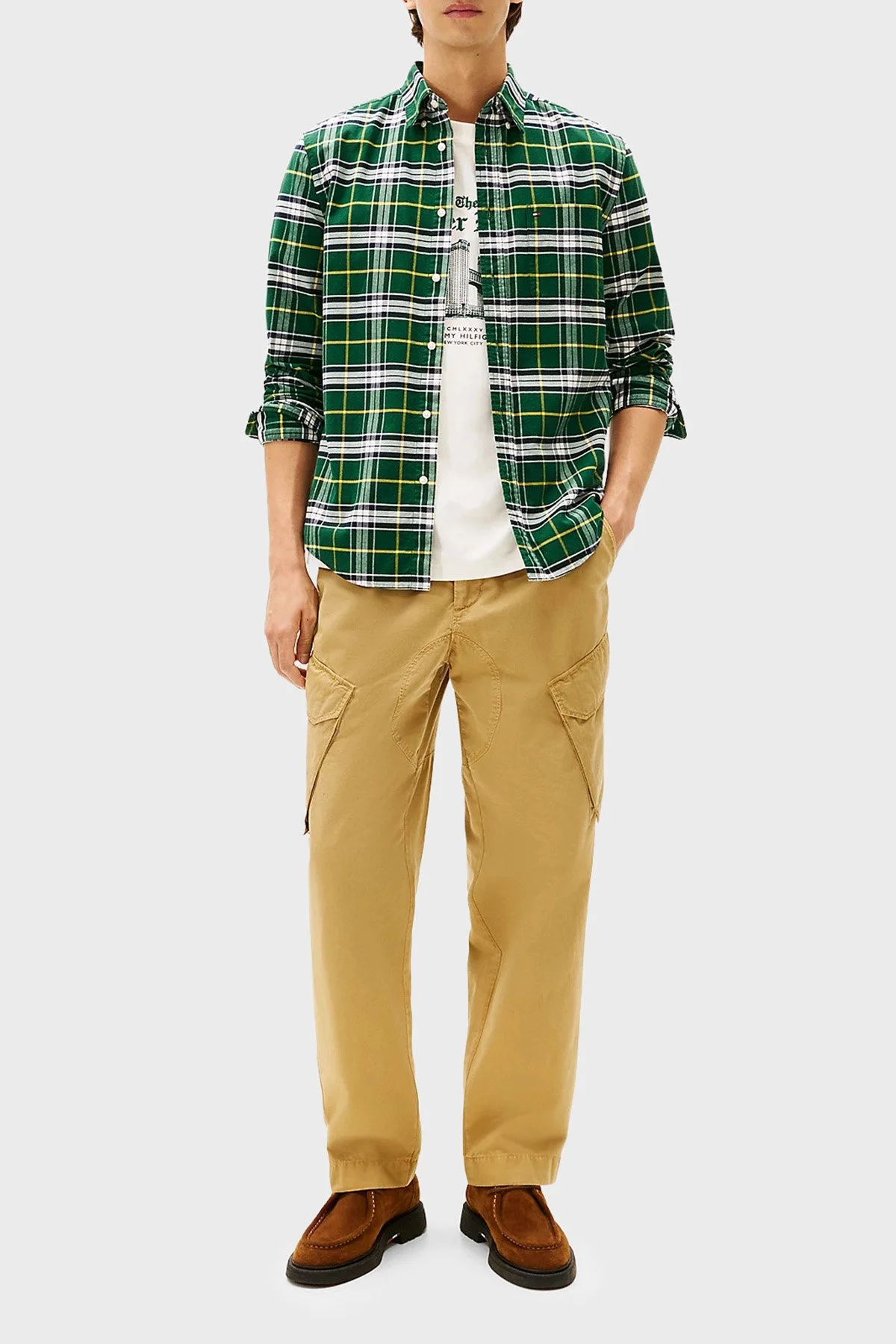 Tommy Hilfiger Pamuklu Regular Fit Uzun Kollu Ekoseli Erkek Gömlek MW0MW40894 0N5 YEŞİL-BEYAZ - 3
