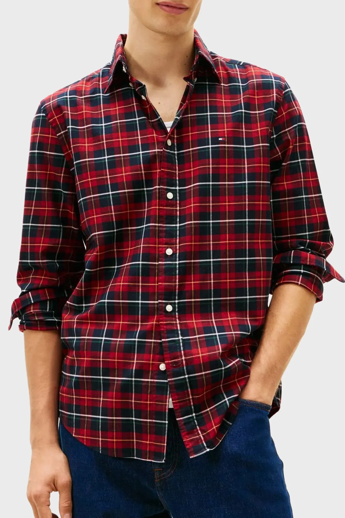 Tommy Hilfiger Pamuklu Regular Fit Uzun Kollu Ekoseli Erkek Gömlek MW0MW41494 0QJ KIRMIZI - 1