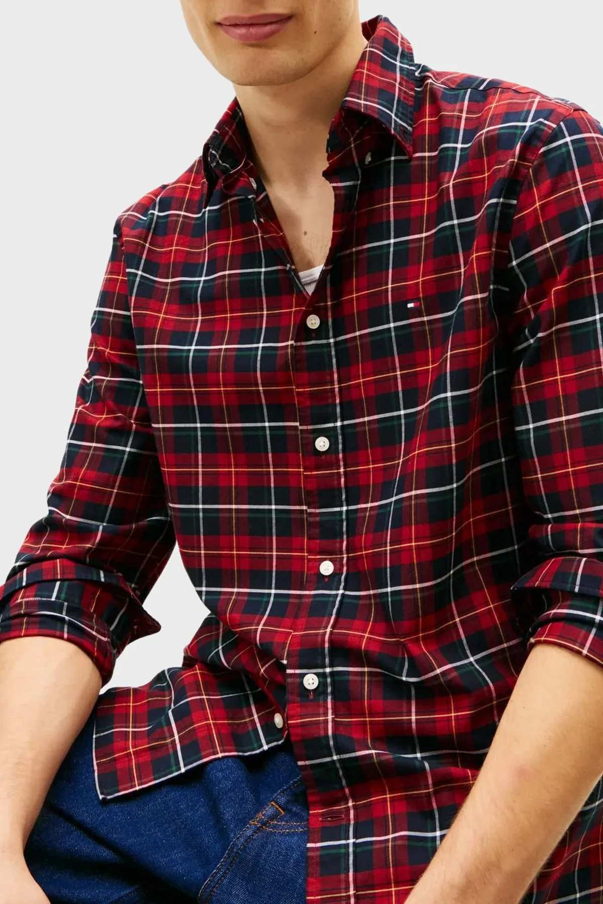 Tommy Hilfiger Pamuklu Regular Fit Uzun Kollu Ekoseli Erkek Gömlek MW0MW41494 0QJ KIRMIZI - 3