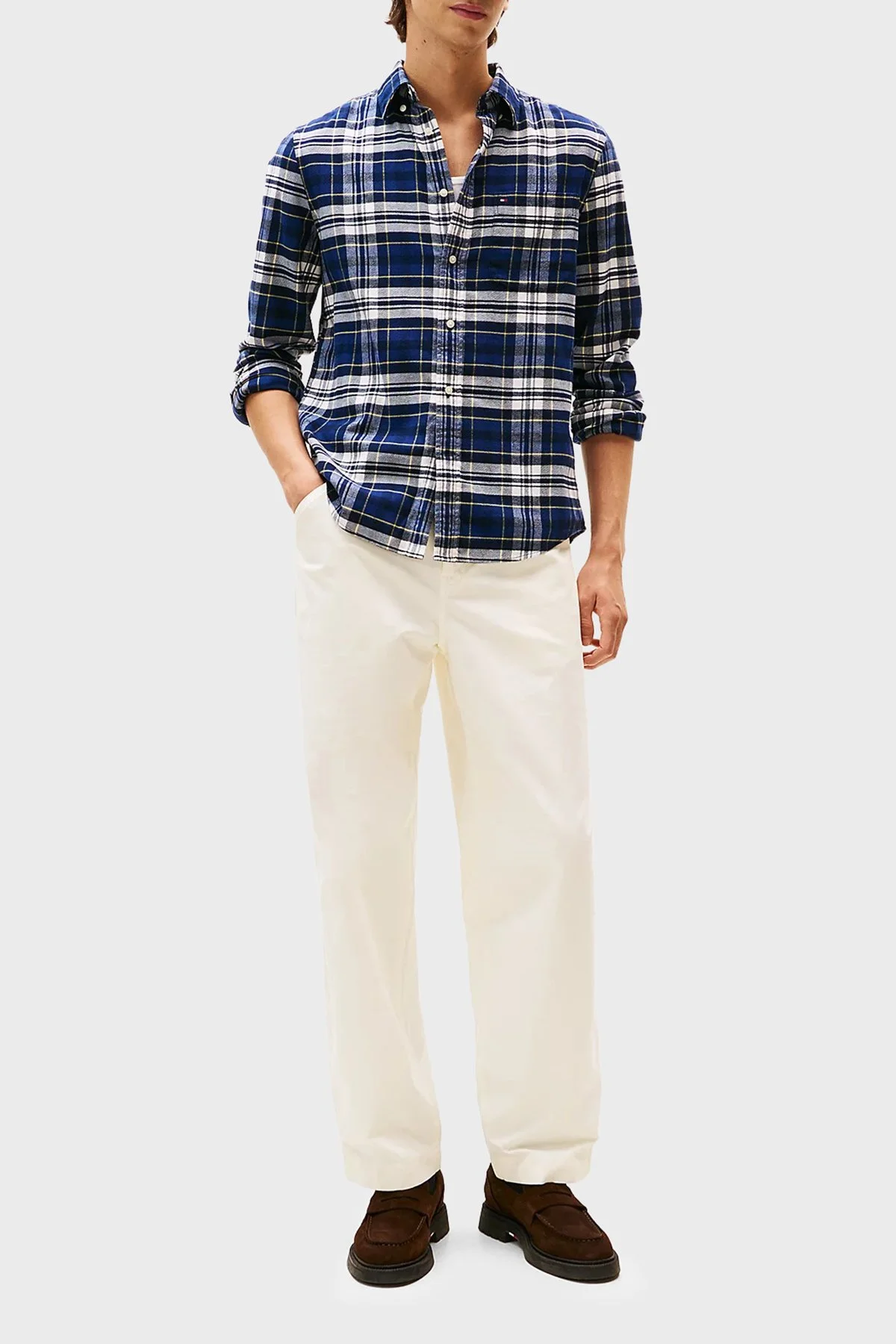 Tommy Hilfiger Pamuklu Regular Fit Uzun Kollu Erkek Gömlek MW0MW41345 0MS LACİVERT-BEYAZ - 3