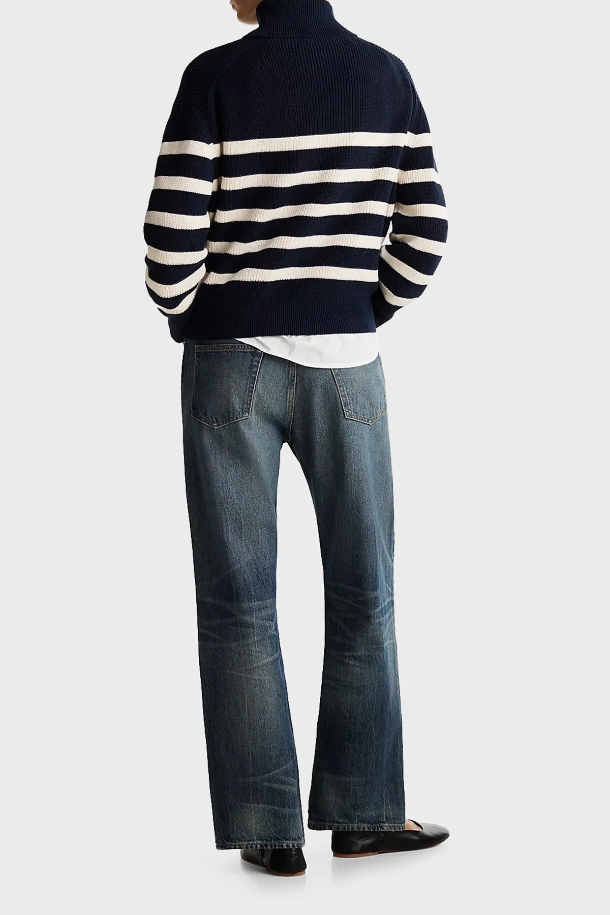 Tommy Hilfiger Pamuklu Regular Fit Yarım Fermuarlı Balıkçı Yaka Bayan Kazak WW0WW42141 0HB LACİVERT-BEJ - 4