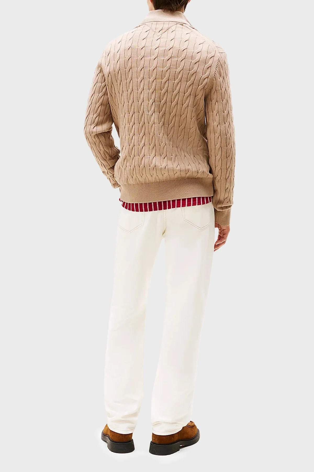 Tommy Hilfiger Pamuklu Regular Fit Yarım Fermuarlı Dik Yaka Erkek Kazak MW0MW36532 AFE BEJ - 3