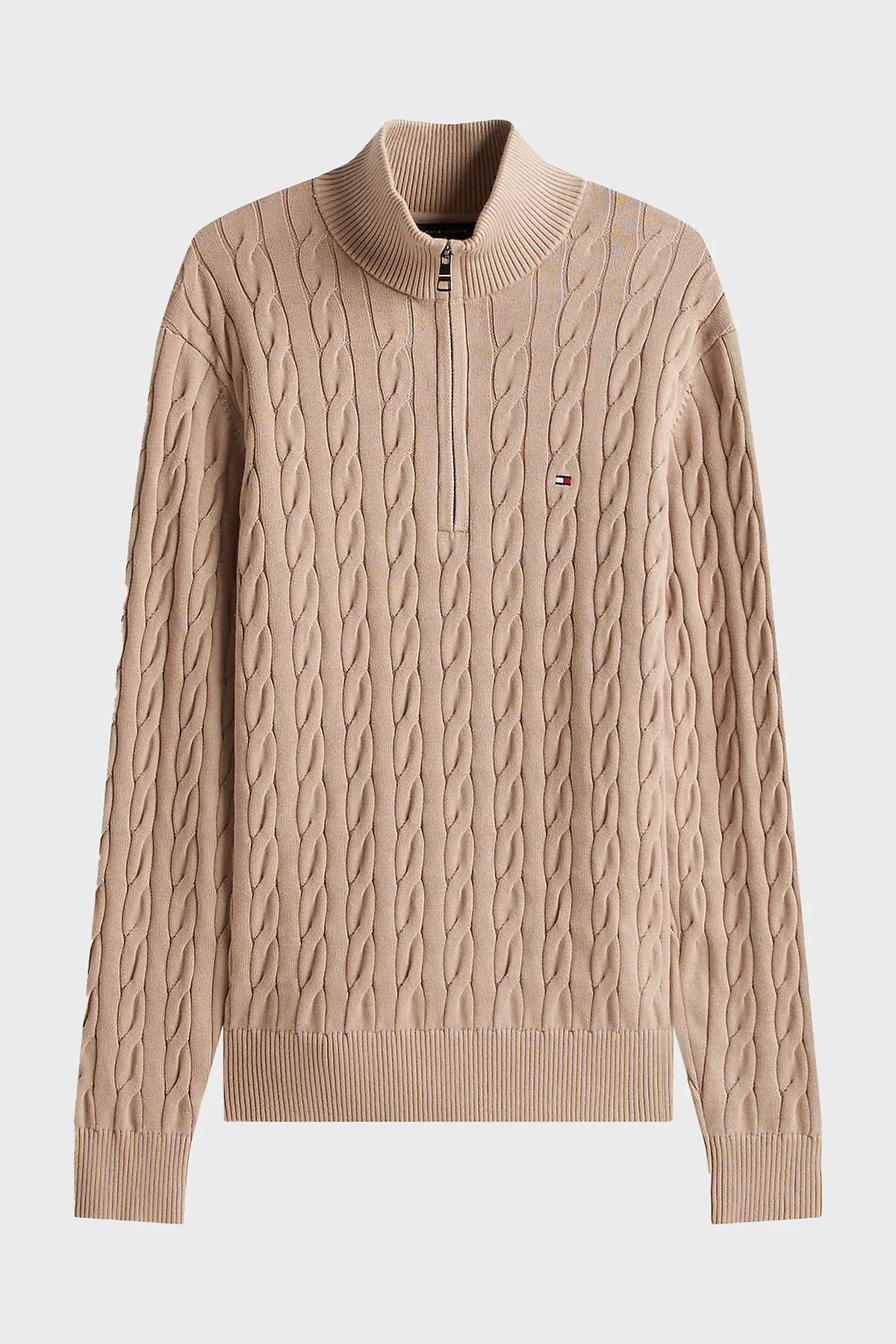 Tommy Hilfiger Pamuklu Regular Fit Yarım Fermuarlı Dik Yaka Erkek Kazak MW0MW36532 AFE BEJ - 5