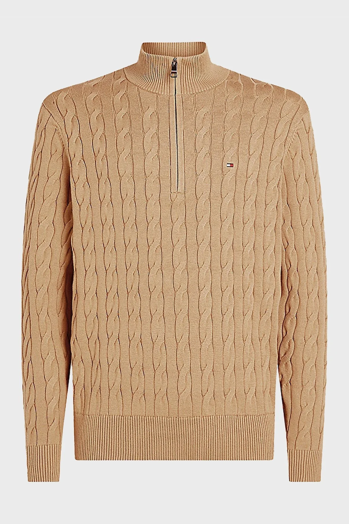 Tommy Hilfiger Pamuklu Regular Fit Yarım Fermuarlı Dik Yaka Erkek Kazak MW0MW36532 RBC KOYU HAKİ - 5