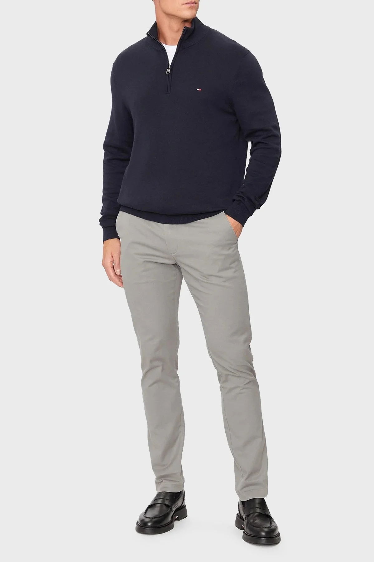 Tommy Hilfiger Pamuklu Regular Fit Yarım Fermuarlı Dik Yaka Erkek Kazak MW0MW37331 DW5 LACİVERT - 3