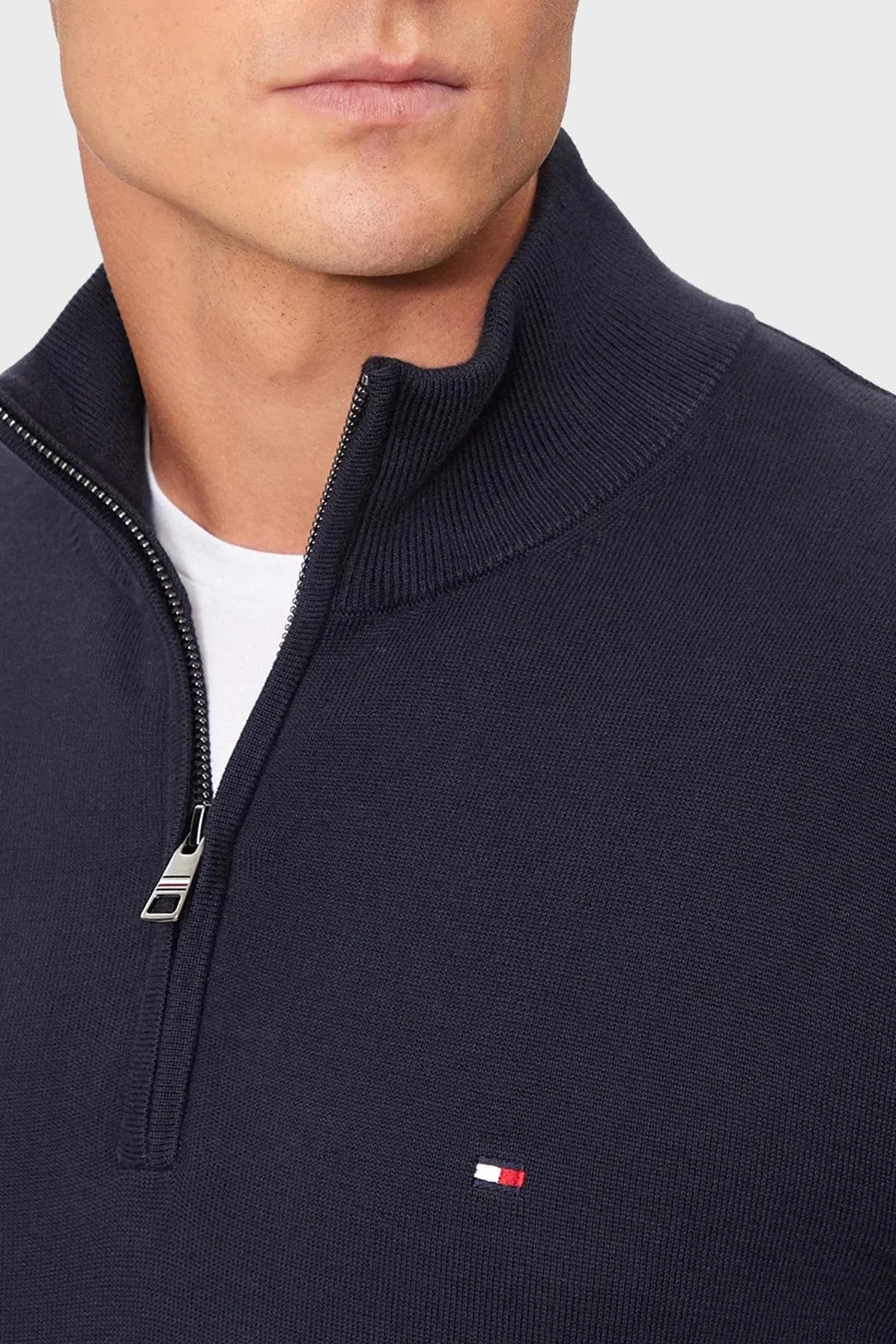 Tommy Hilfiger Pamuklu Regular Fit Yarım Fermuarlı Dik Yaka Erkek Kazak MW0MW37331 DW5 LACİVERT - 4