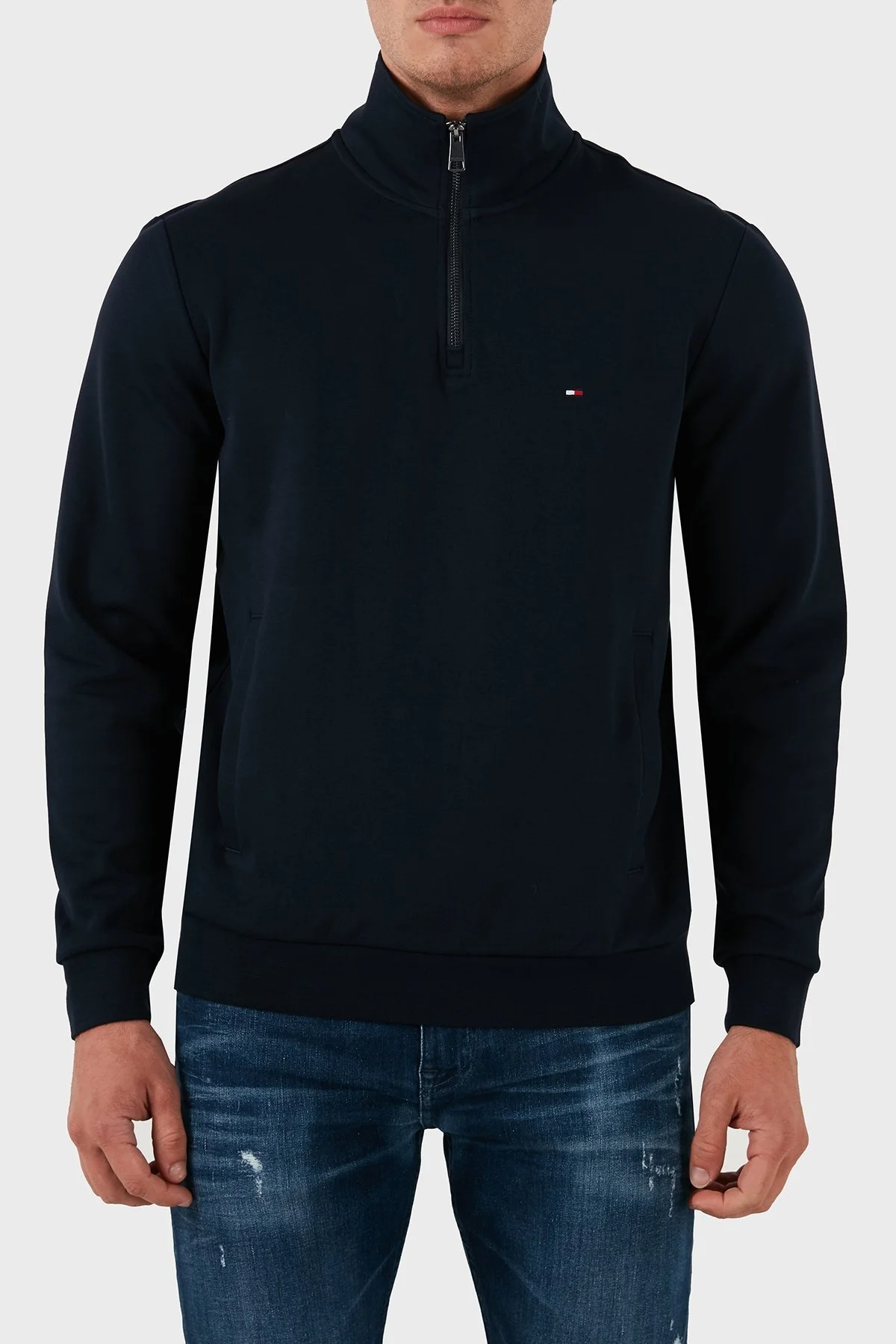 Tommy Hilfiger Pamuklu Regular Fit Yarım Fermuarlı Dik Yaka Erkek Sweat MW0MW36510 DW5 LACİVERT - 6