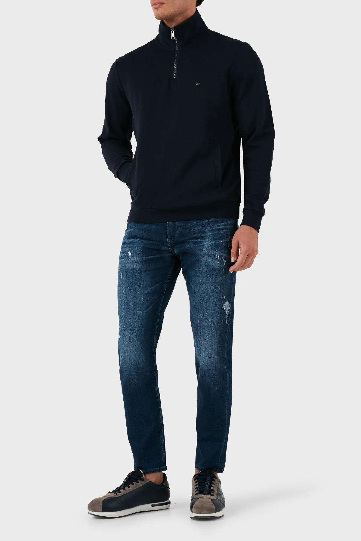 Tommy Hilfiger Pamuklu Regular Fit Yarım Fermuarlı Dik Yaka Erkek Sweat MW0MW36510 DW5 LACİVERT - 7
