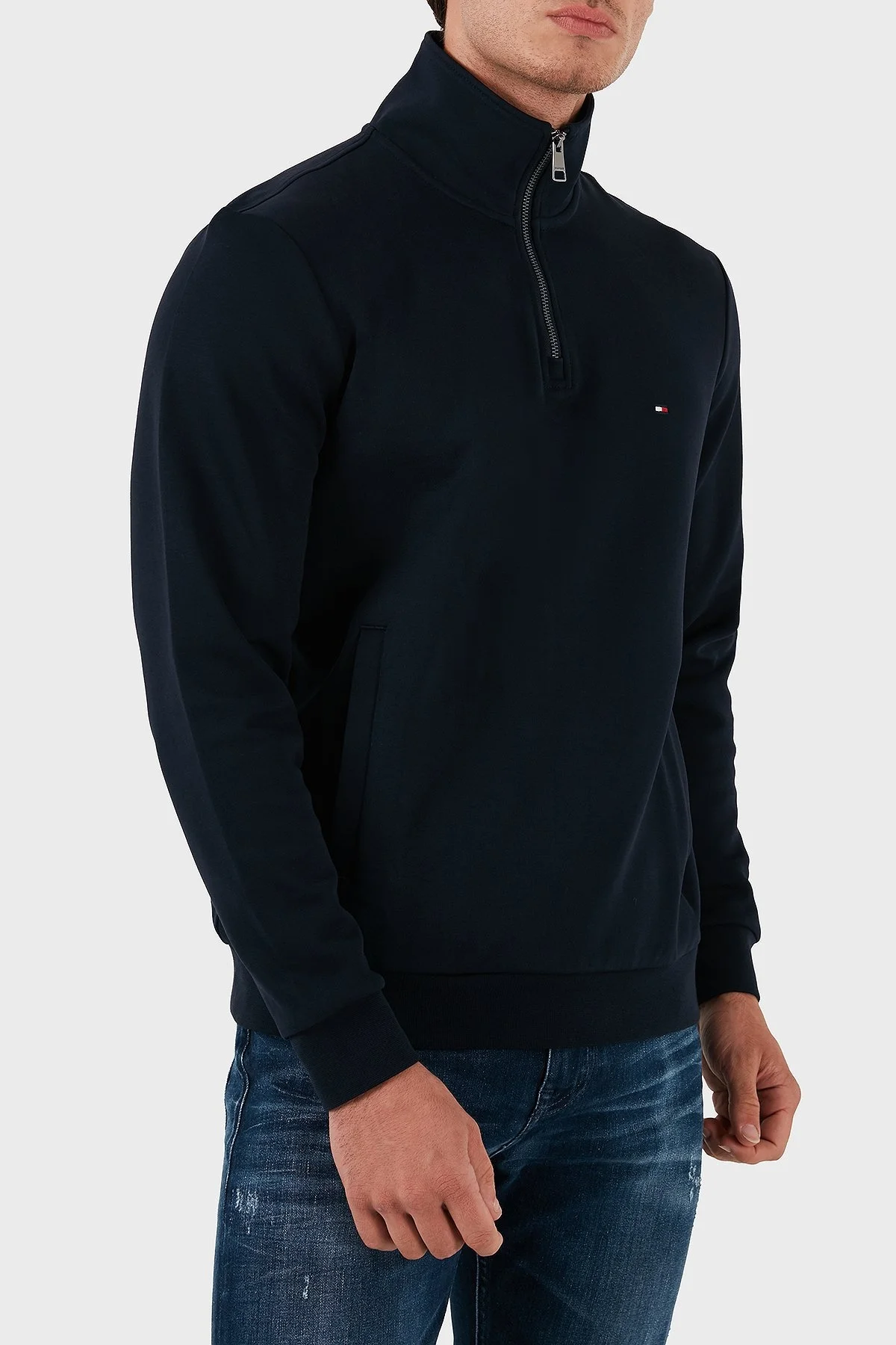 Tommy Hilfiger Pamuklu Regular Fit Yarım Fermuarlı Dik Yaka Erkek Sweat MW0MW36510 DW5 LACİVERT - 9