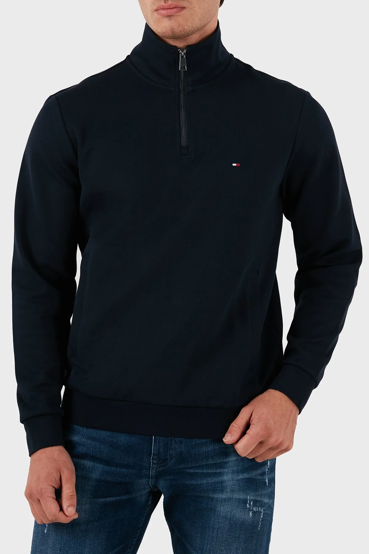 Tommy Hilfiger Pamuklu Regular Fit Yarım Fermuarlı Dik Yaka Erkek Sweat MW0MW36510 DW5 LACİVERT - 10