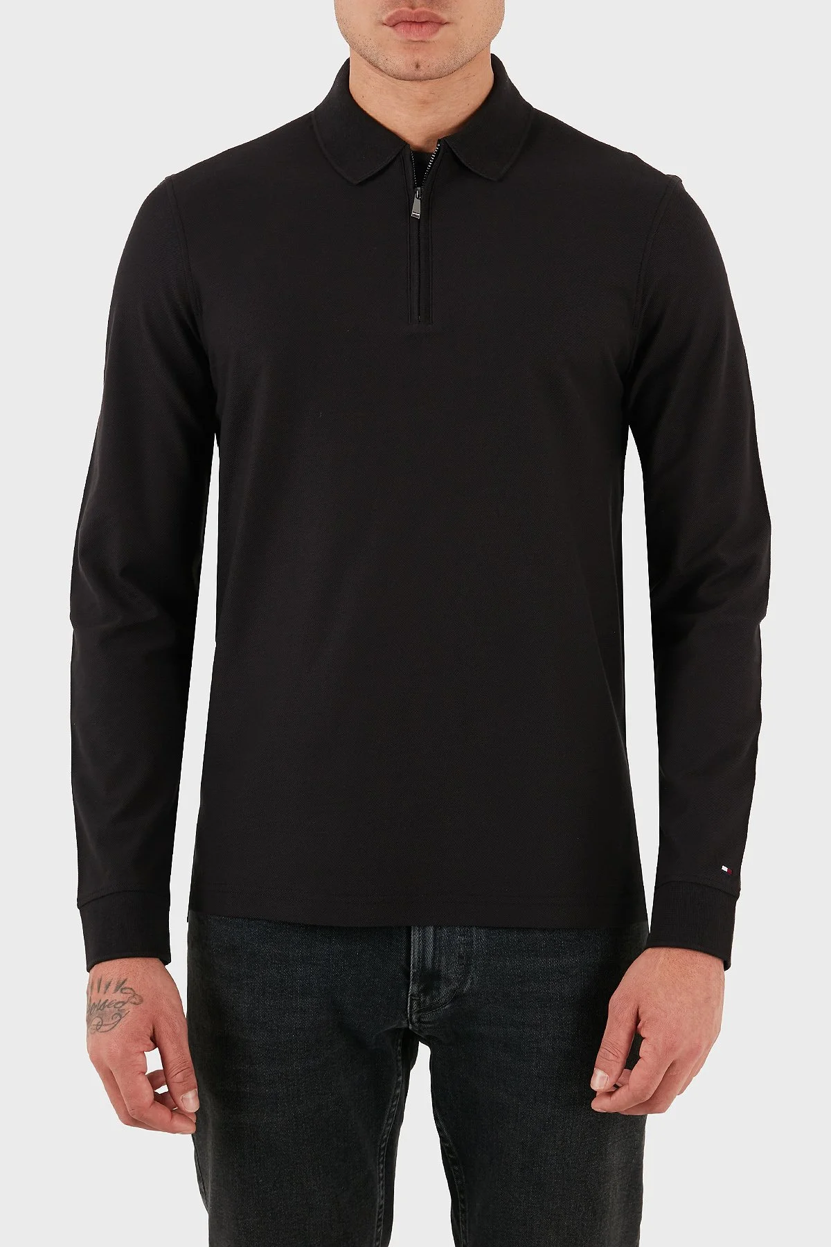 Tommy Hilfiger Pamuklu Regular Fit Yarım Fermuarlı Erkek Polo Yaka Sweat MW0MW44244 BDS SİYAH - 1