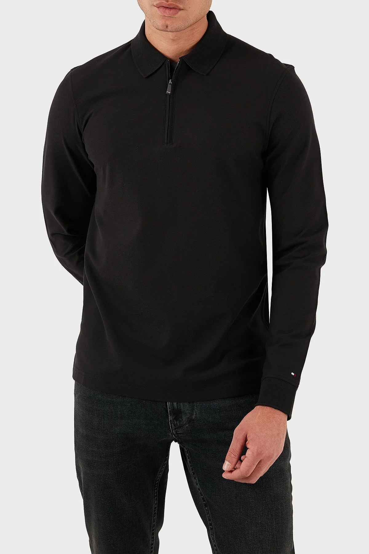 Tommy Hilfiger Pamuklu Regular Fit Yarım Fermuarlı Erkek Polo Yaka Sweat MW0MW44244 BDS SİYAH - 3