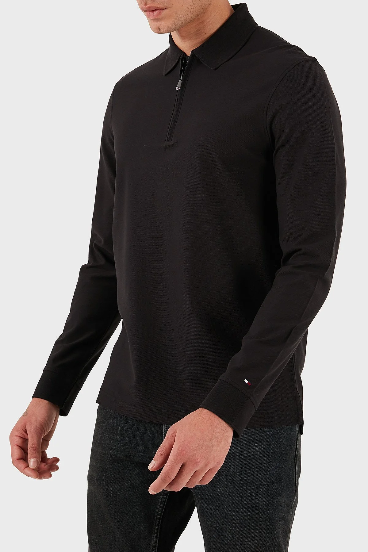 Tommy Hilfiger Pamuklu Regular Fit Yarım Fermuarlı Erkek Polo Yaka Sweat MW0MW44244 BDS SİYAH - 4