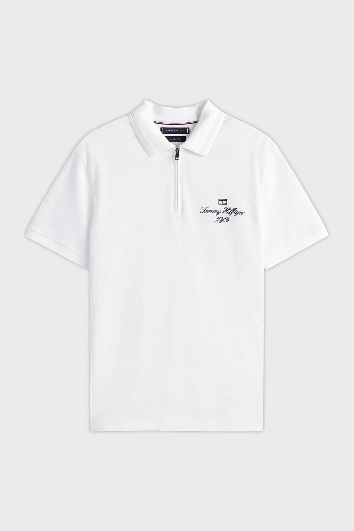 Tommy Hilfiger Pamuklu Regular Fit Yarım Fermuarlı Erkek Polo Yaka T Shirt MW0MW39550 YBR BEYAZ - 10
