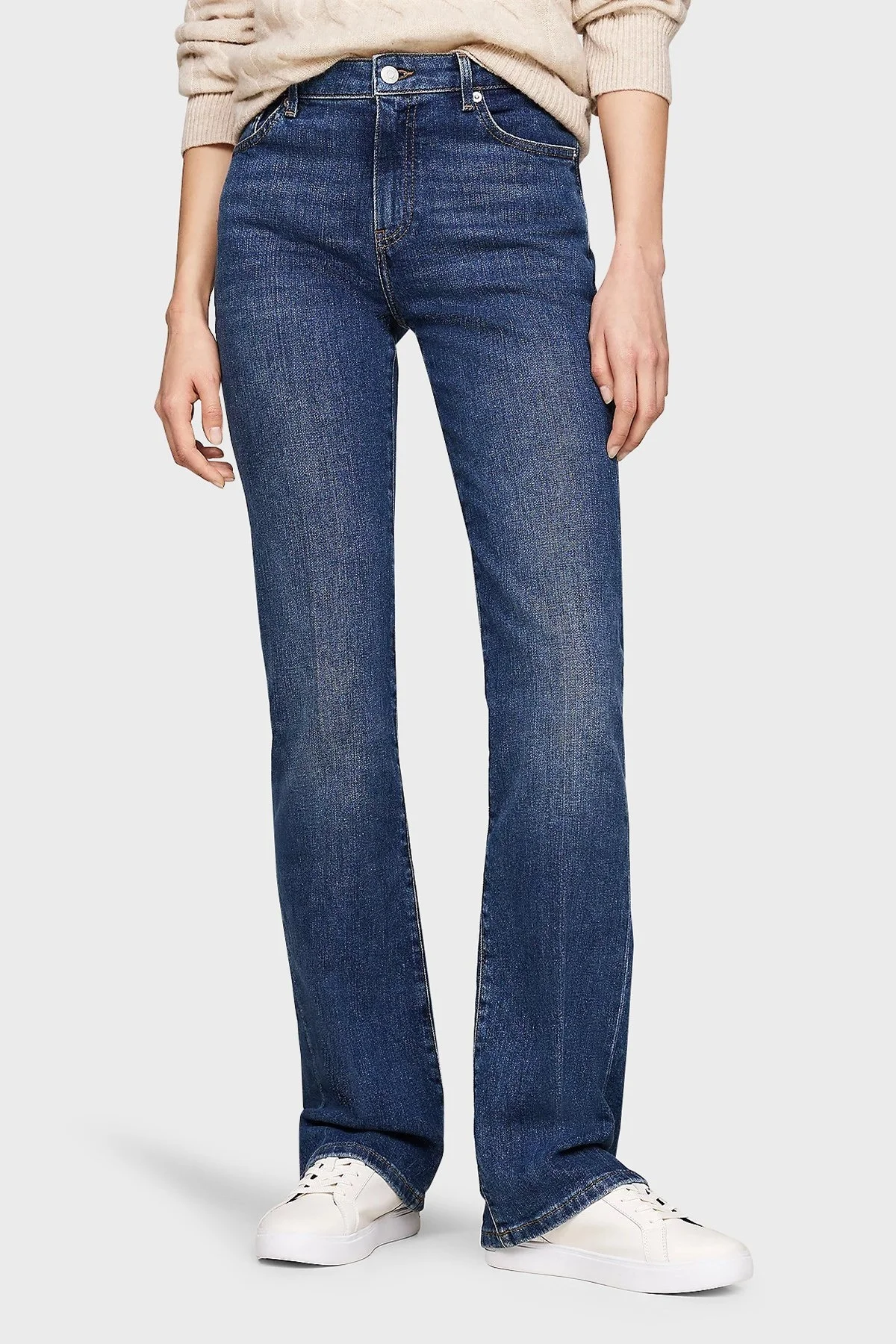 Tommy Hilfiger Pamuklu Regular Fit Yüksek Bel Geniş Paça Jeans Bayan Kot Pantolon WW0WW43494 1BL MAVİ - 6