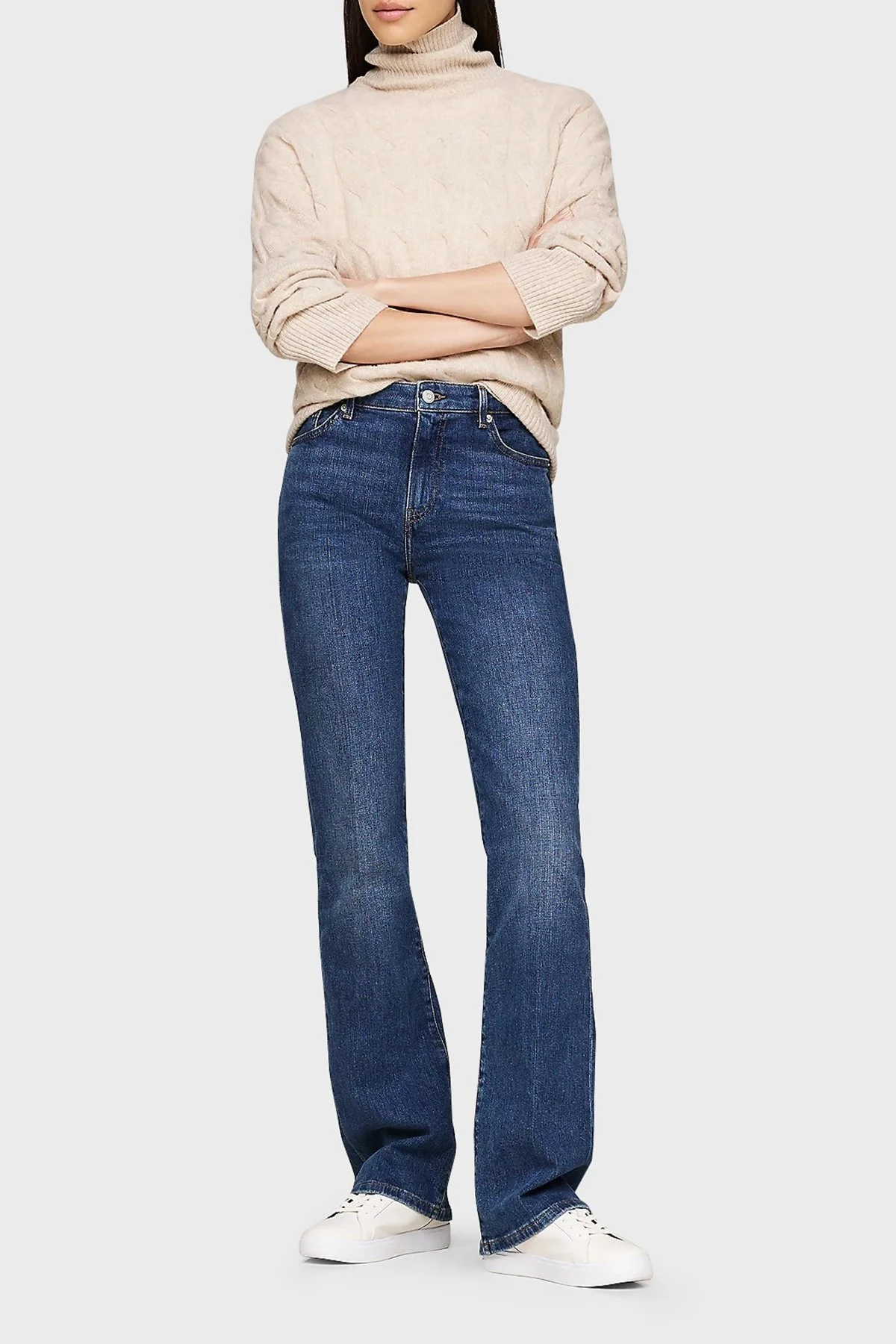 Tommy Hilfiger Pamuklu Regular Fit Yüksek Bel Geniş Paça Jeans Bayan Kot Pantolon WW0WW43494 1BL MAVİ - 8