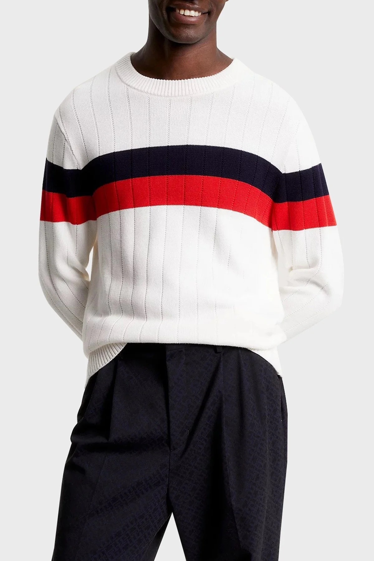 Tommy Hilfiger Pamuklu Regular Fit Bisiklet Yaka Erkek Kazak MW0MW33094 0GY EKRU - 1