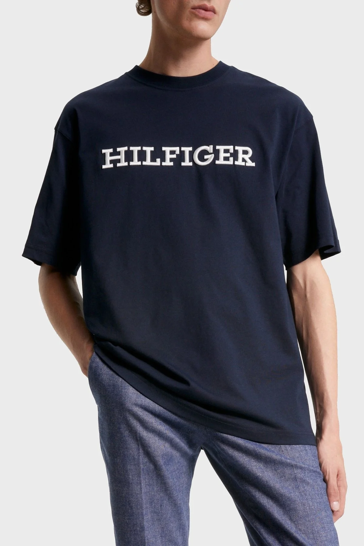 Tommy Hilfiger Pamuklu Relaxed Fit Bisiklet Yaka Erkek T Shirt MW0MW32619 DW5 LACİVERT - 16