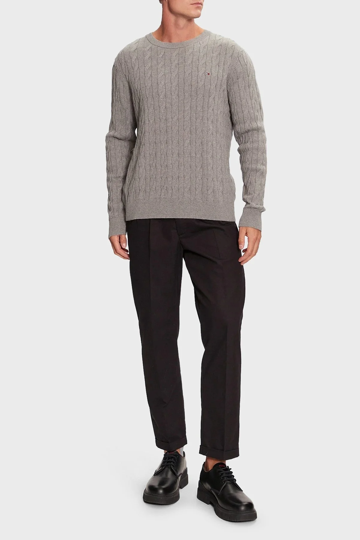 Tommy Hilfiger Pamuklu Relaxed Fit Bisiklet Yaka Örme Erkek Kazak MW0MW33132 P91 GRİ - 3