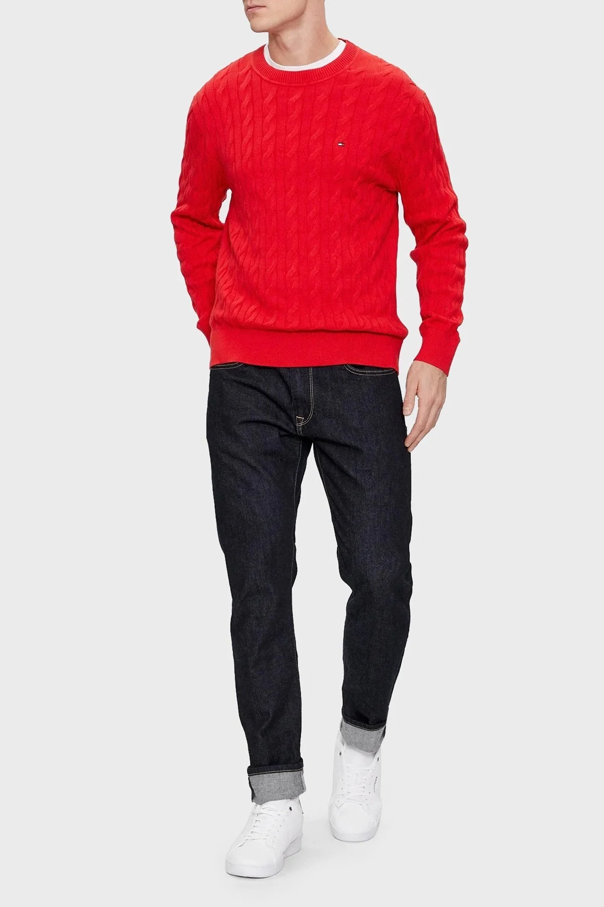 Tommy Hilfiger Pamuklu Relaxed Fit Bisiklet Yaka Örme Erkek Kazak MW0MW33132 XLG KIRMIZI - 6