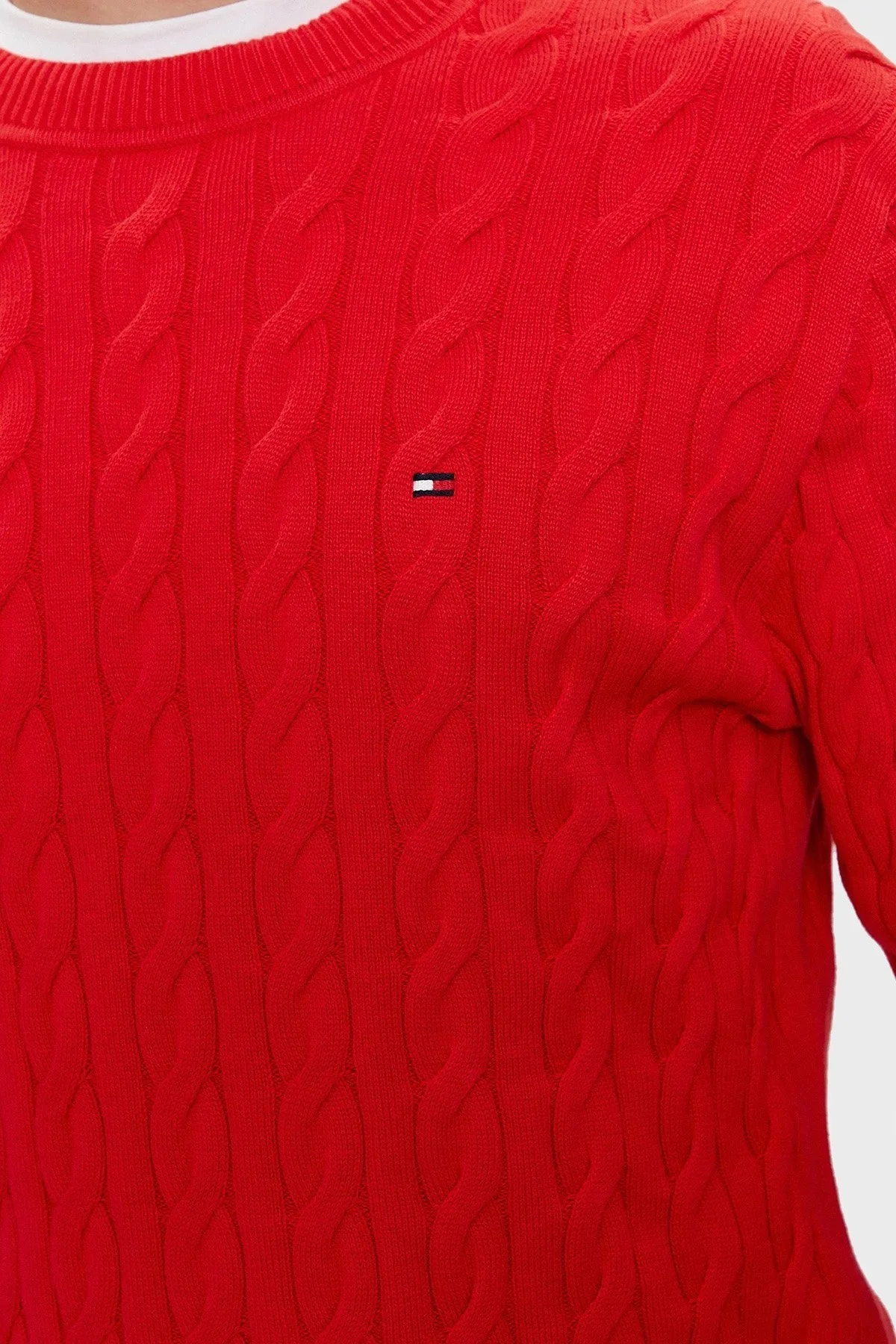 Tommy Hilfiger Pamuklu Relaxed Fit Bisiklet Yaka Örme Erkek Kazak MW0MW33132 XLG KIRMIZI - 8